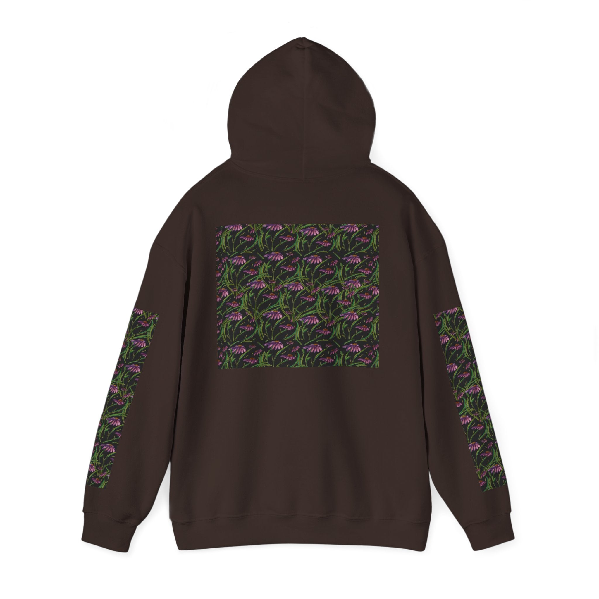 Floral Nightshade Pattern Hoodie — Dark Purple Botanical Print Sweatshirt