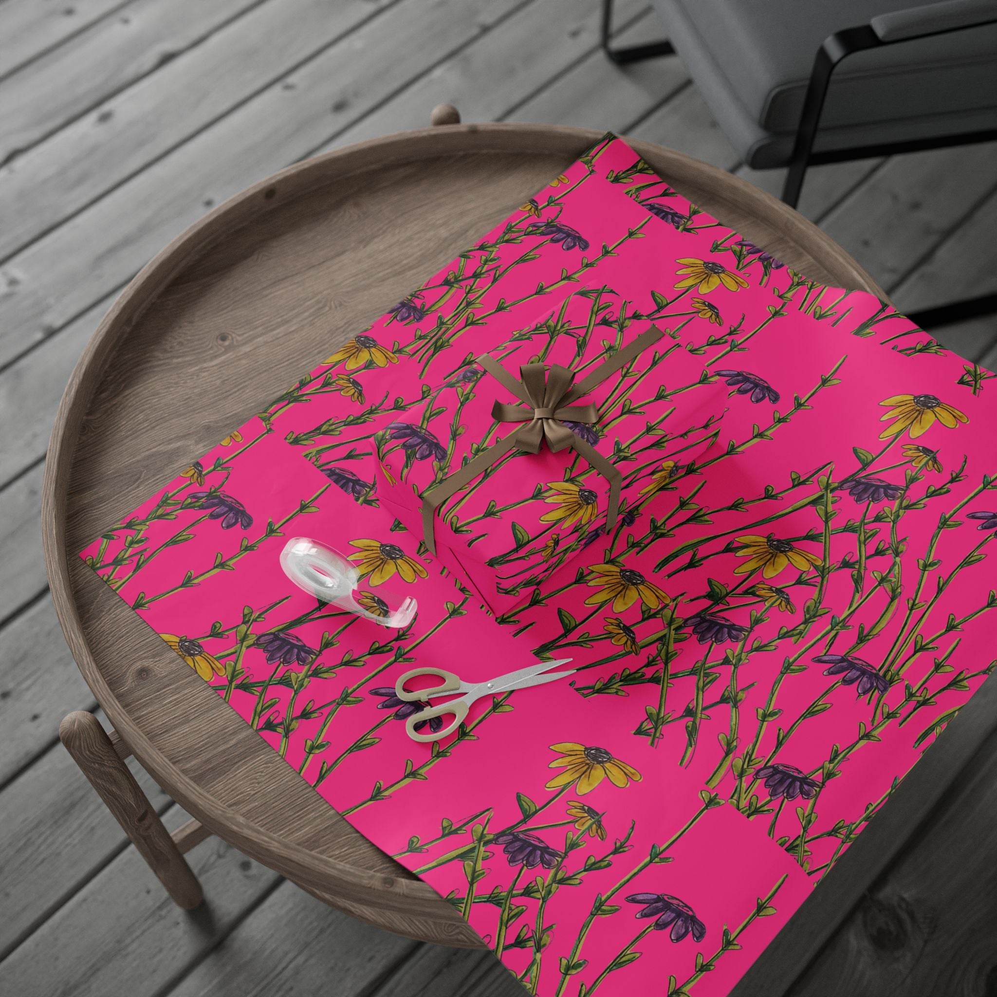 Bright Pink Wildflower Wrapping Paper — Floral Gift Wrap Roll