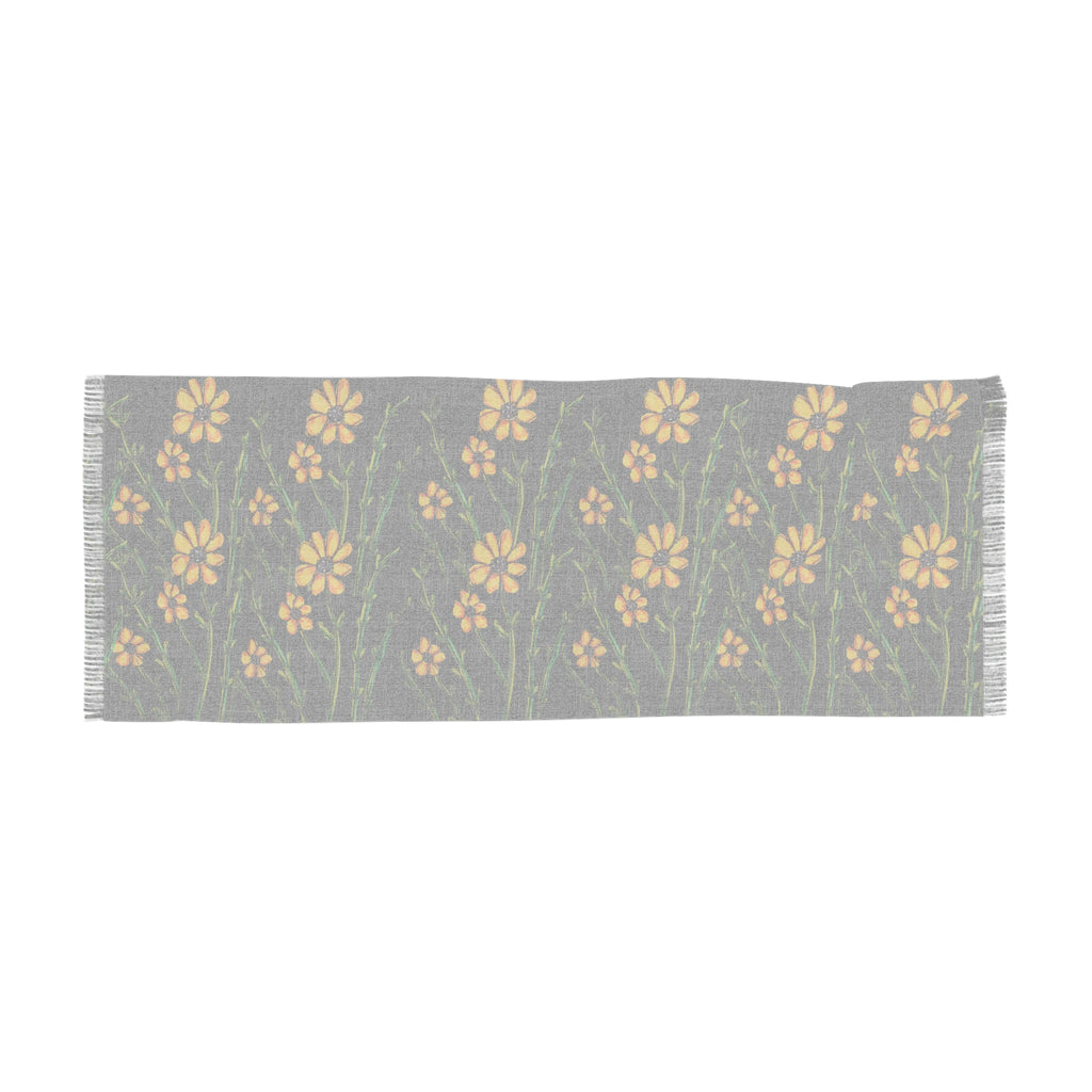 Black Floral Scarf with Yellow Wildflowers – Lightweight Spring Wrap
