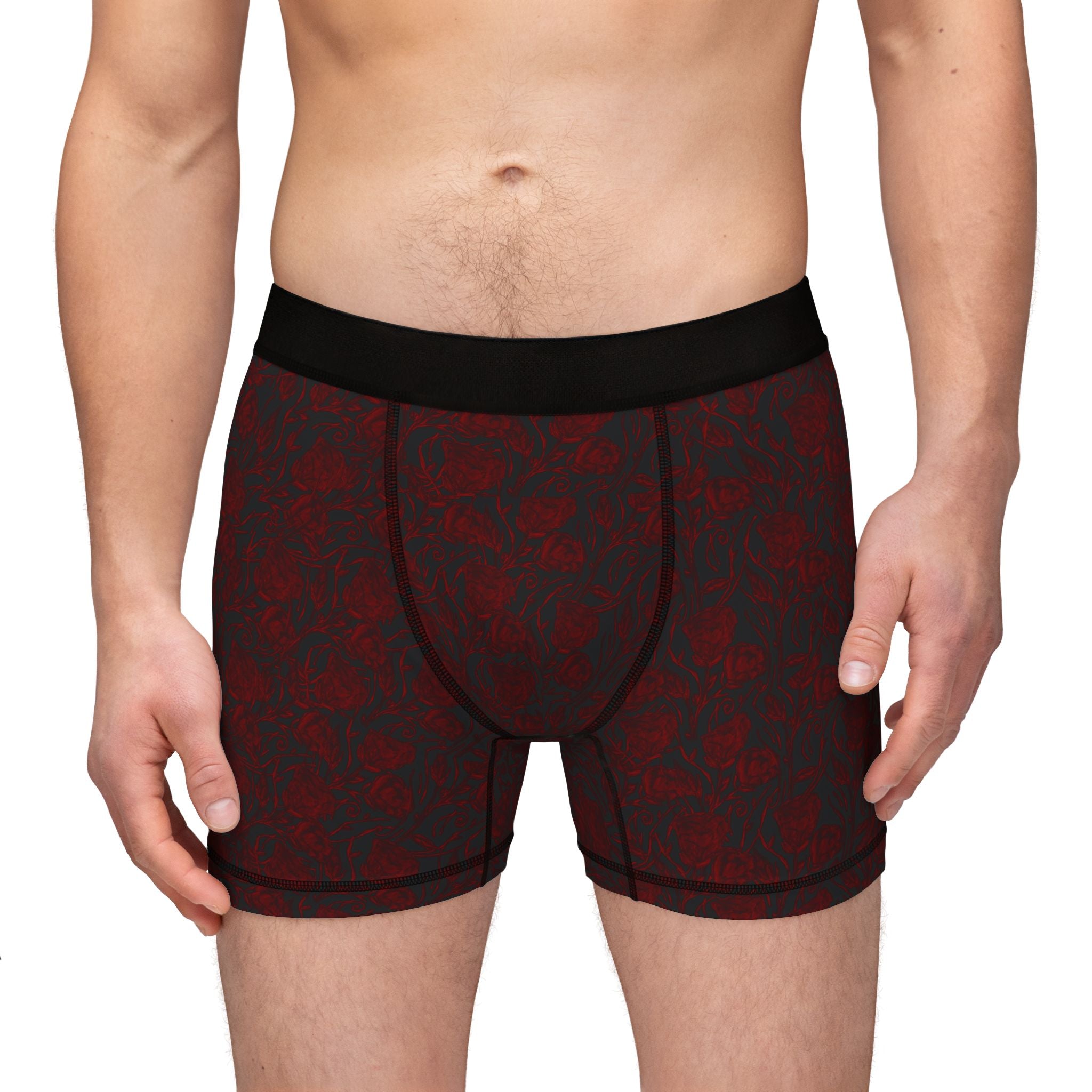 Red Floral Pattern Boxers — Men's Stretch Trunk Underwear