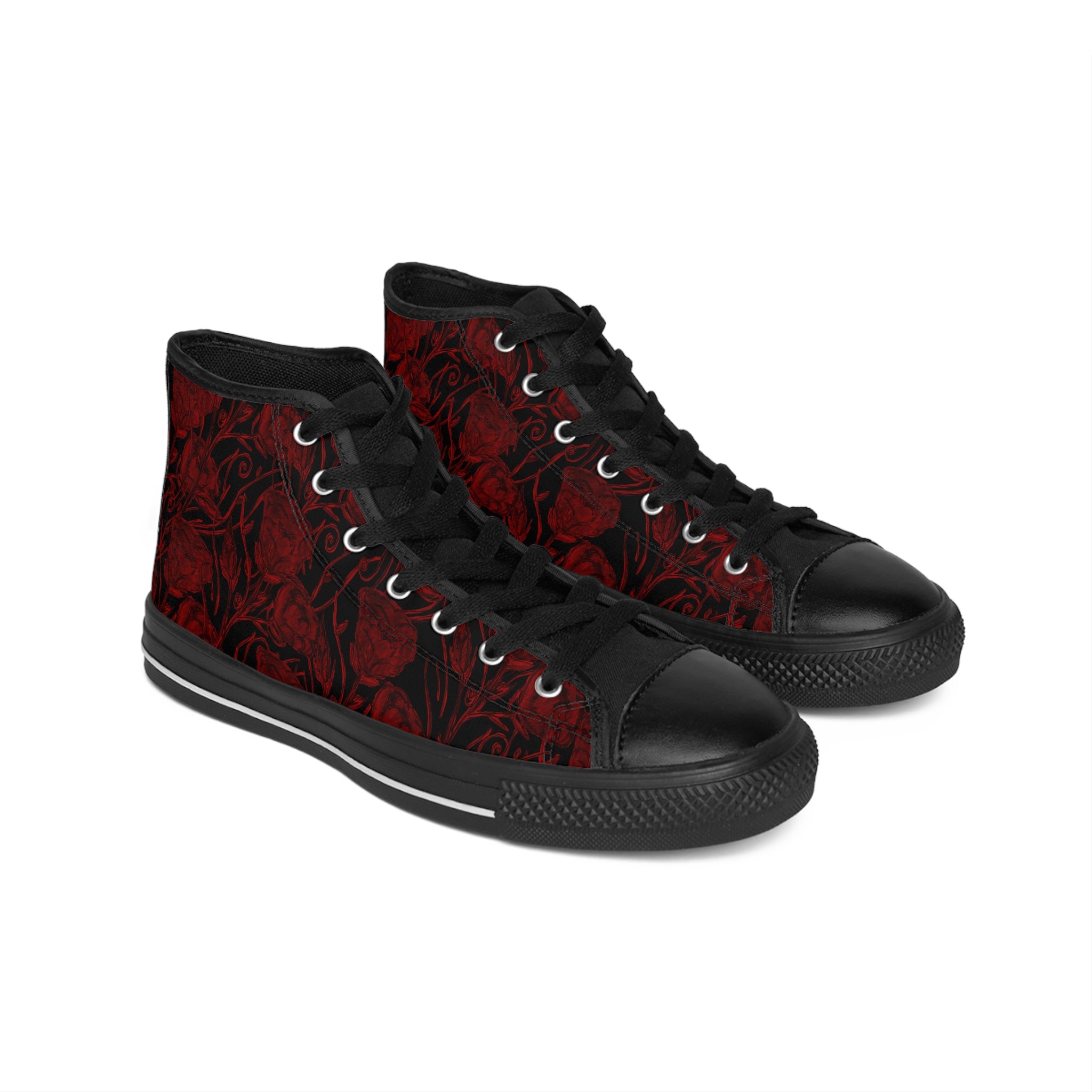 Hi-Top Sneakers — Dark Red Rose Pattern Women’s Classic Sneakers