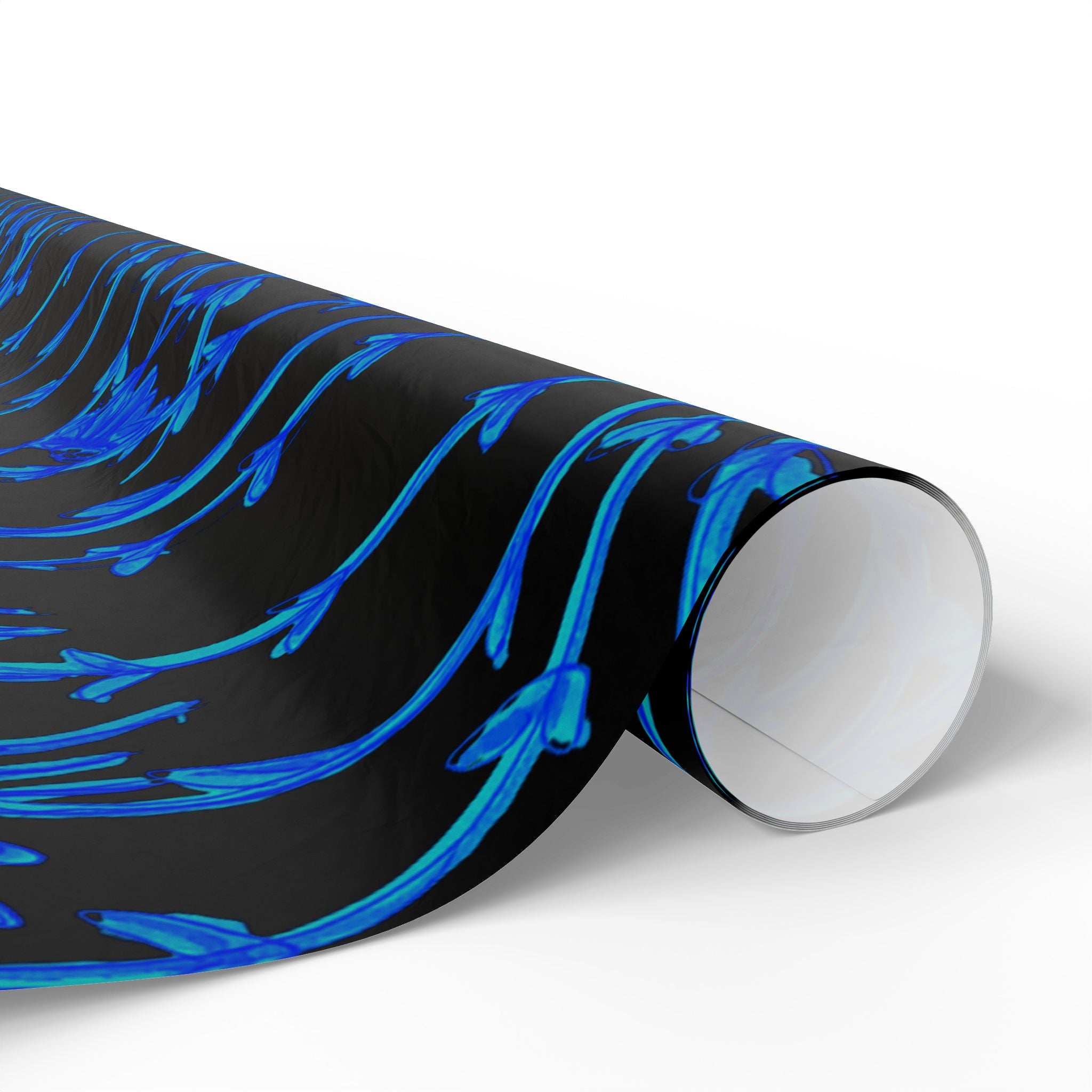 Blue Floral Wrapping Paper Roll — Midnight Botanical Gift Wrap