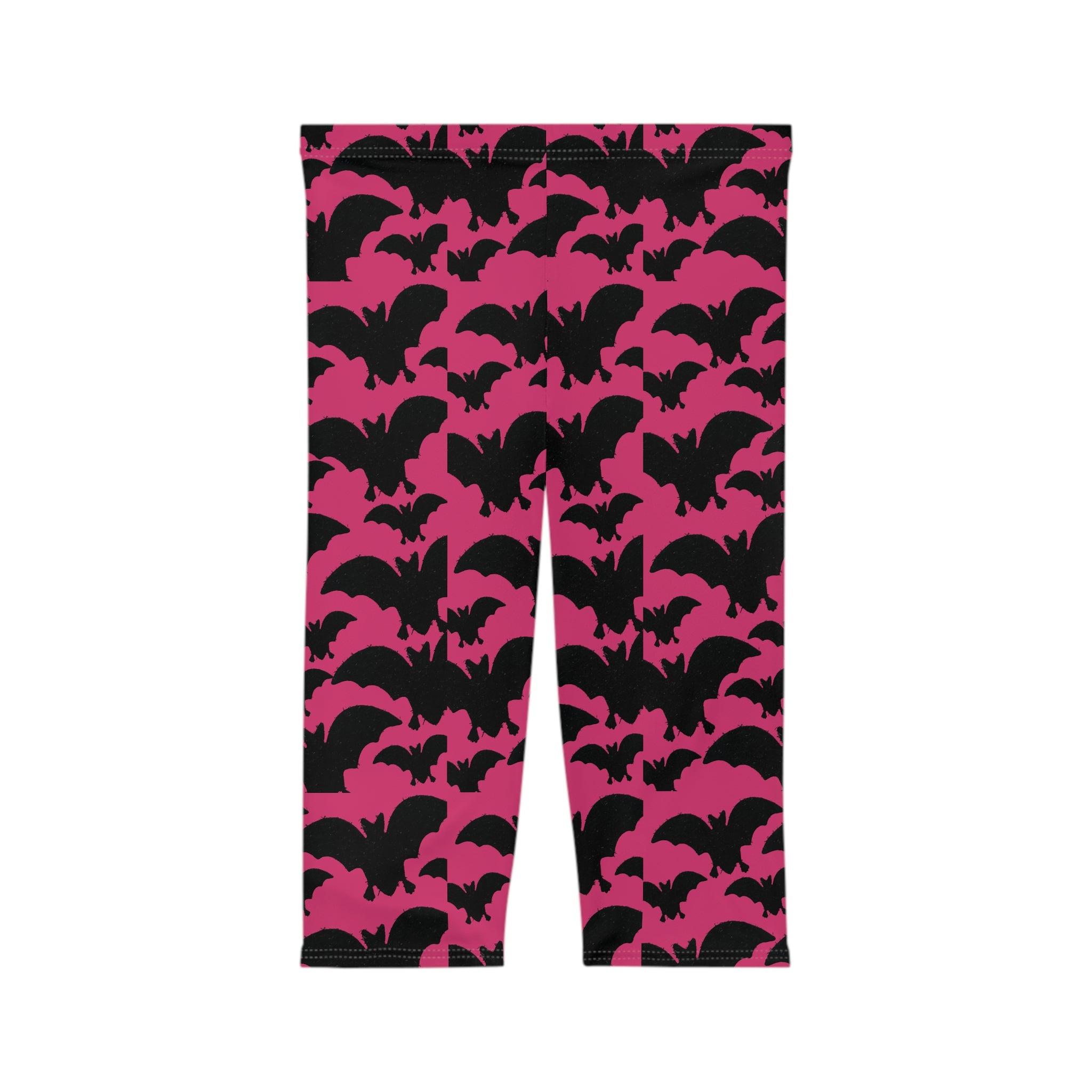 Pink Bat Pattern Capri Leggings — Halloween Gothic Crop Pants