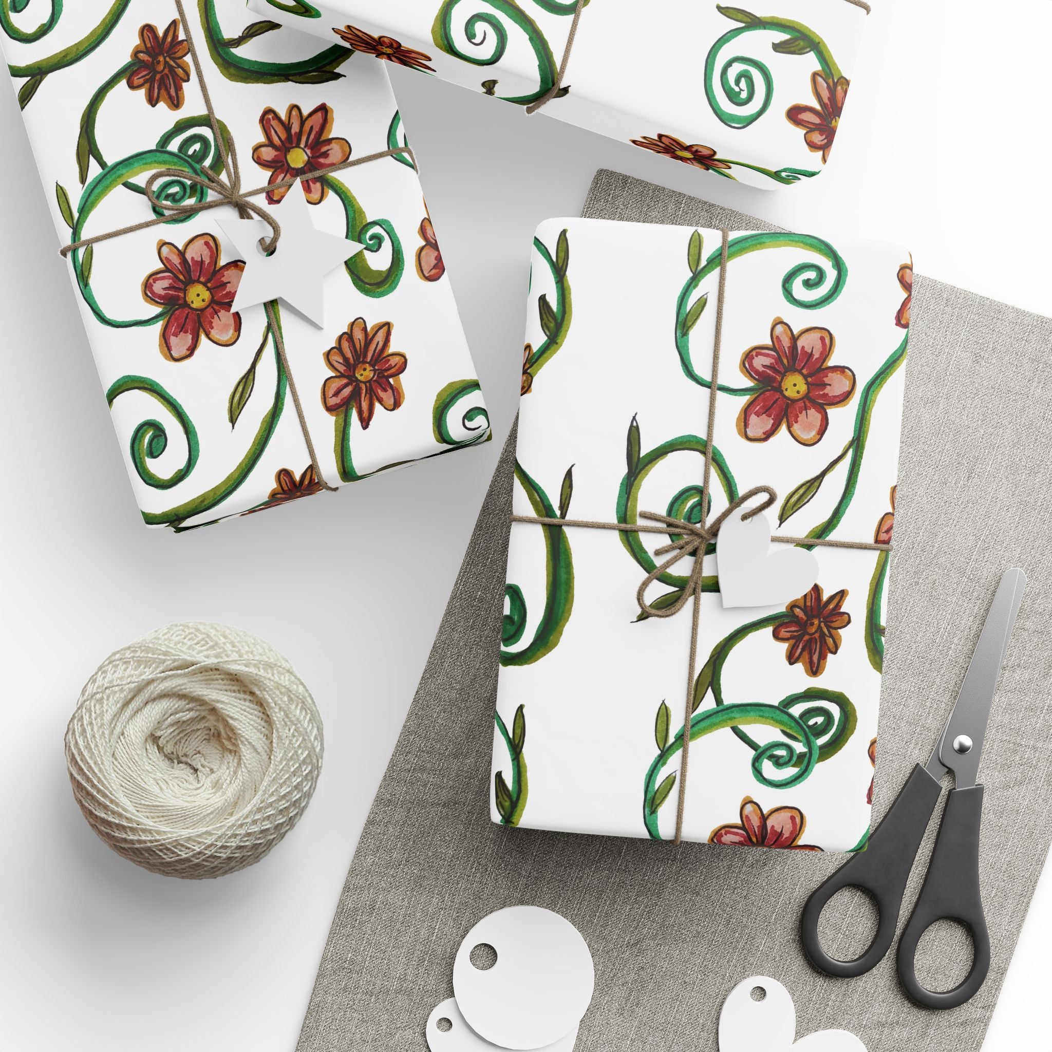 CHARLOTTE SOMETIMES Wrapping Paper Roll — Elegant Green & Rust Botanical Gift Wrap