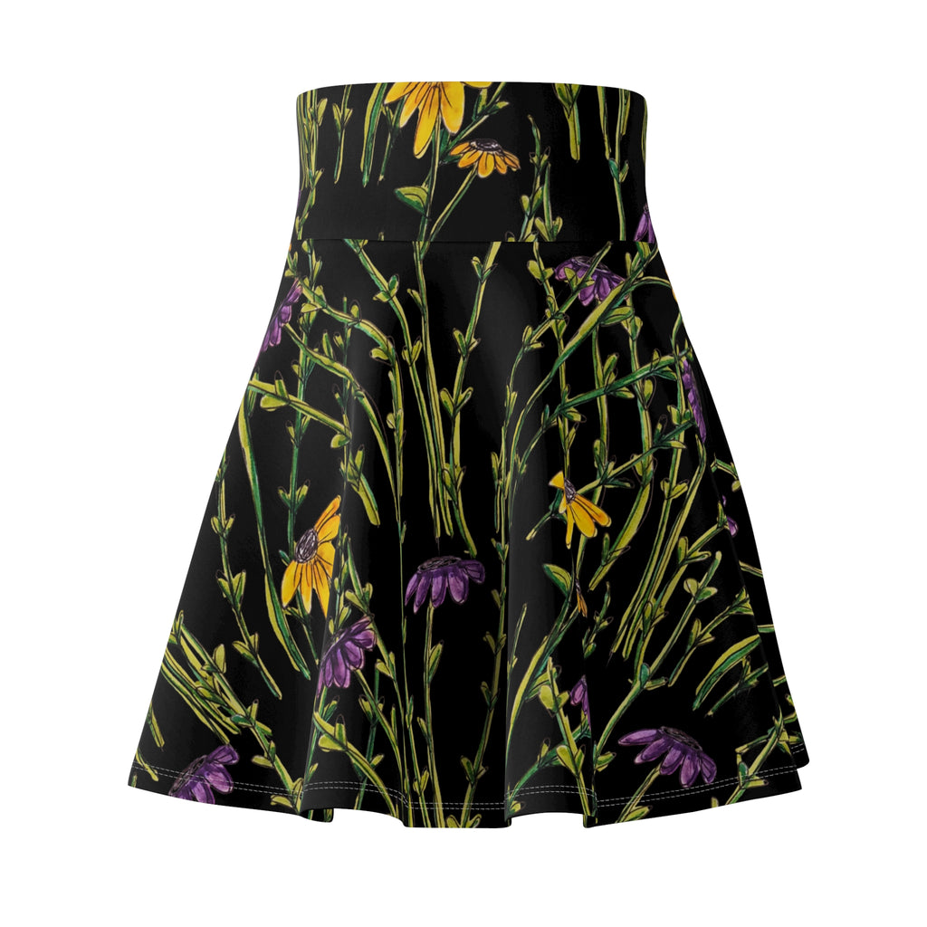 Wildflower Night Skater Skirt – Black Botanical Floral Print