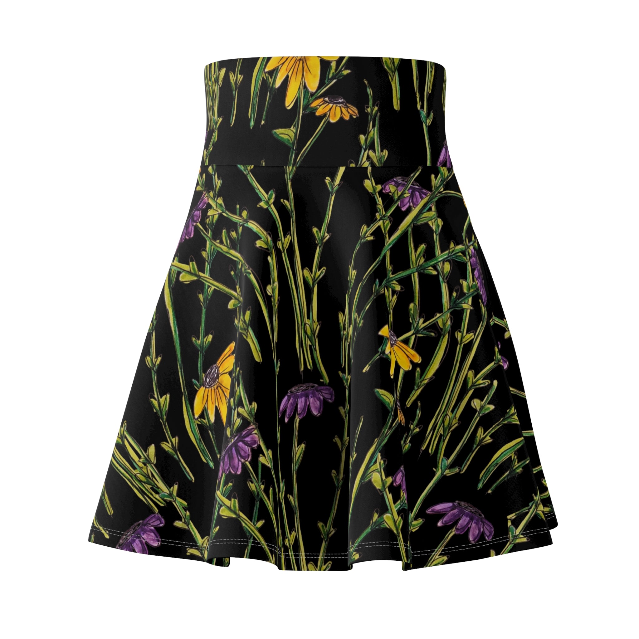 Wildflower Night Skater Skirt – Black Botanical Floral Print