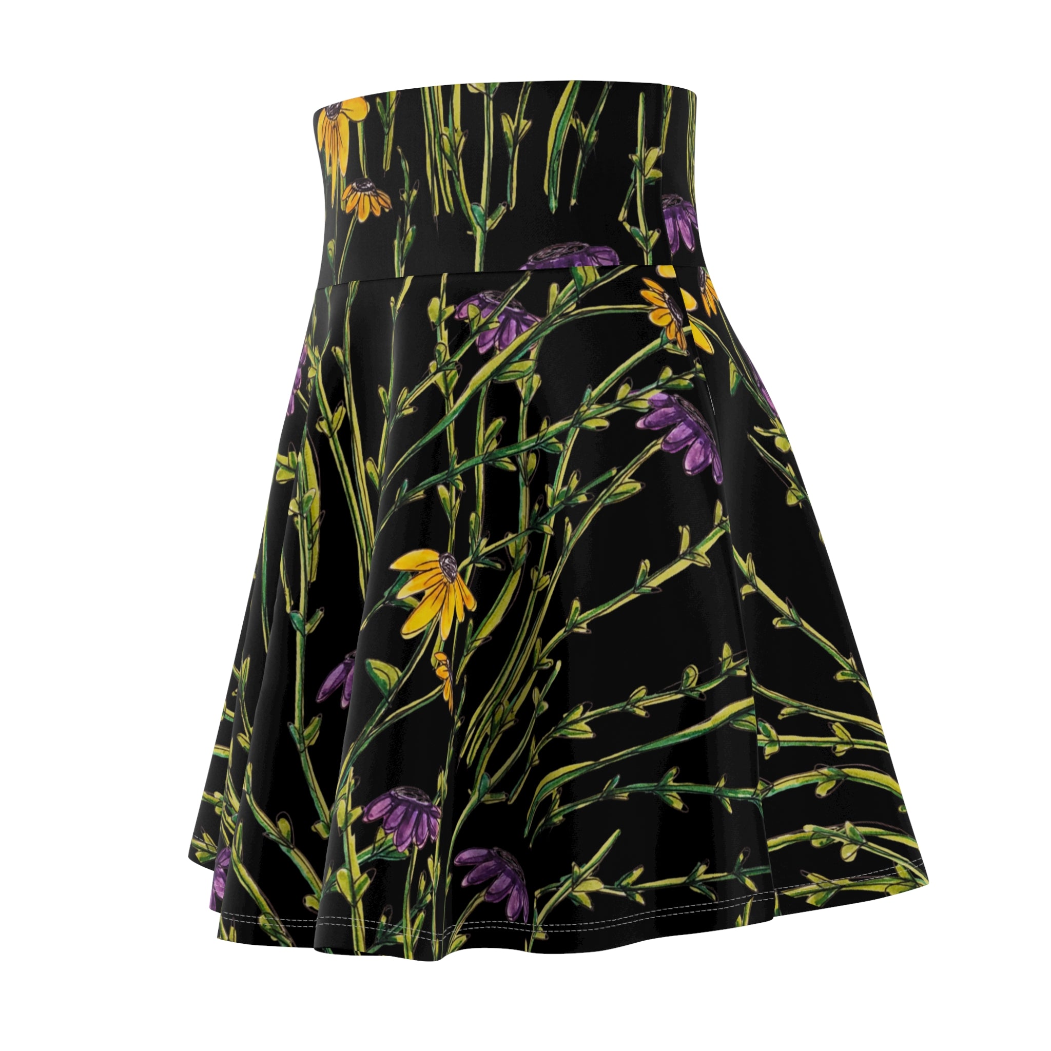Wildflower Night Skater Skirt – Black Botanical Floral Print