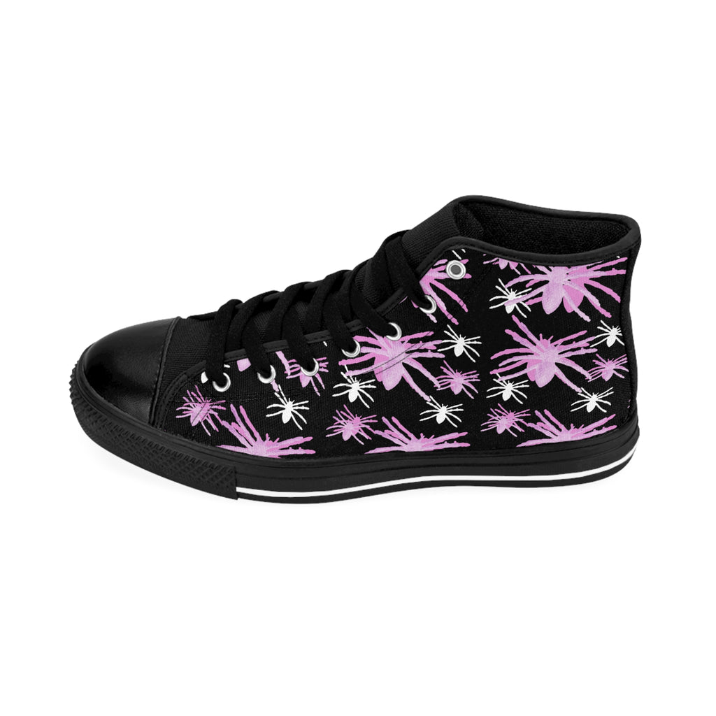 High-Top Sneakers — Pink Palm Floral Pattern for Women