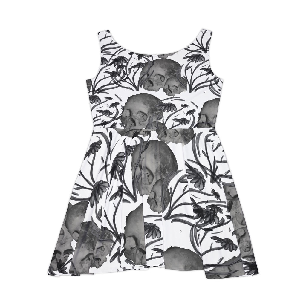 Skater Dress — Monochrome Skull & Floral All-Over Print