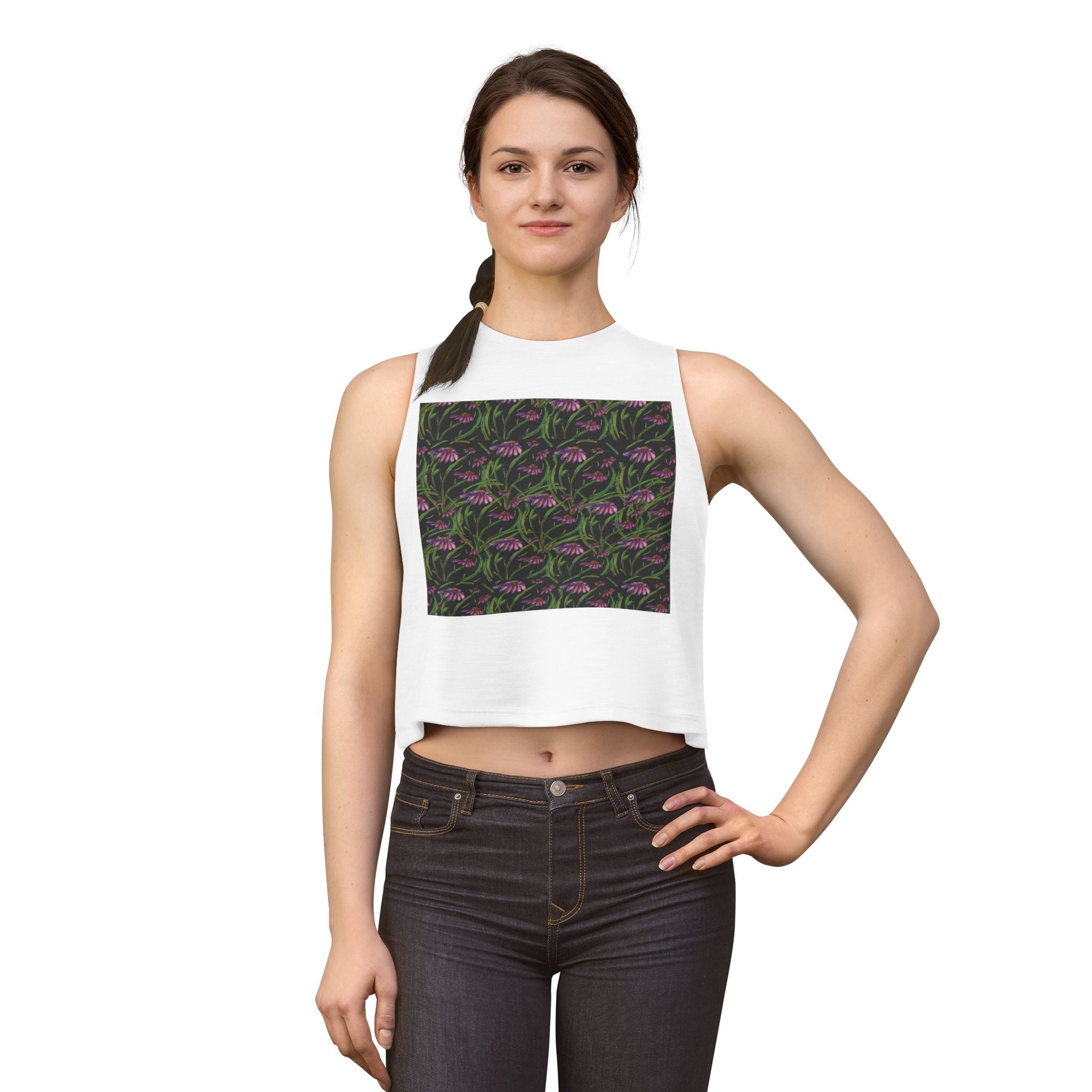 Floral Vines Crop Top — Dark Botanical Pattern Crop Tank for Women