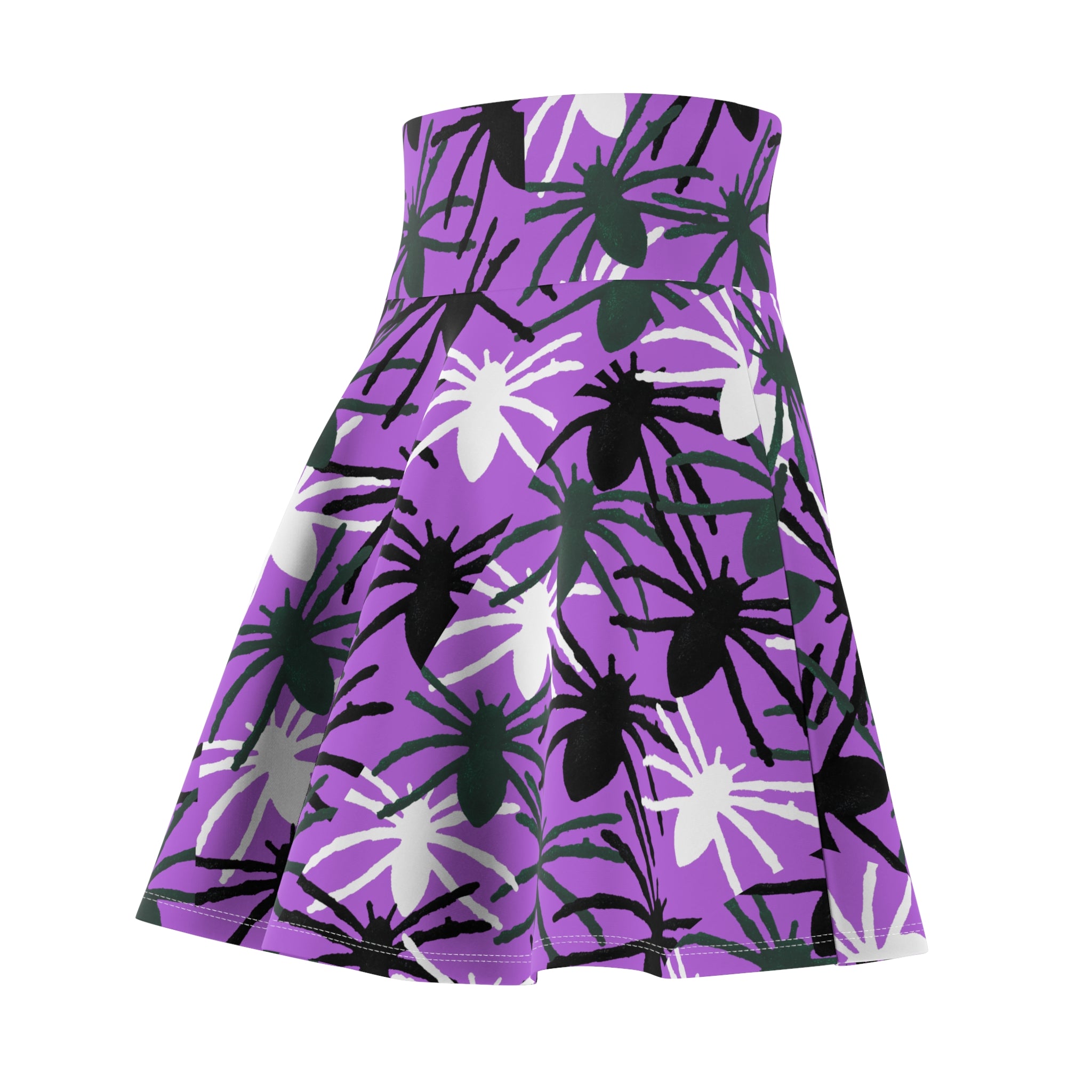 Purple Spider Print Skater Skirt — Halloween Gothic AOP