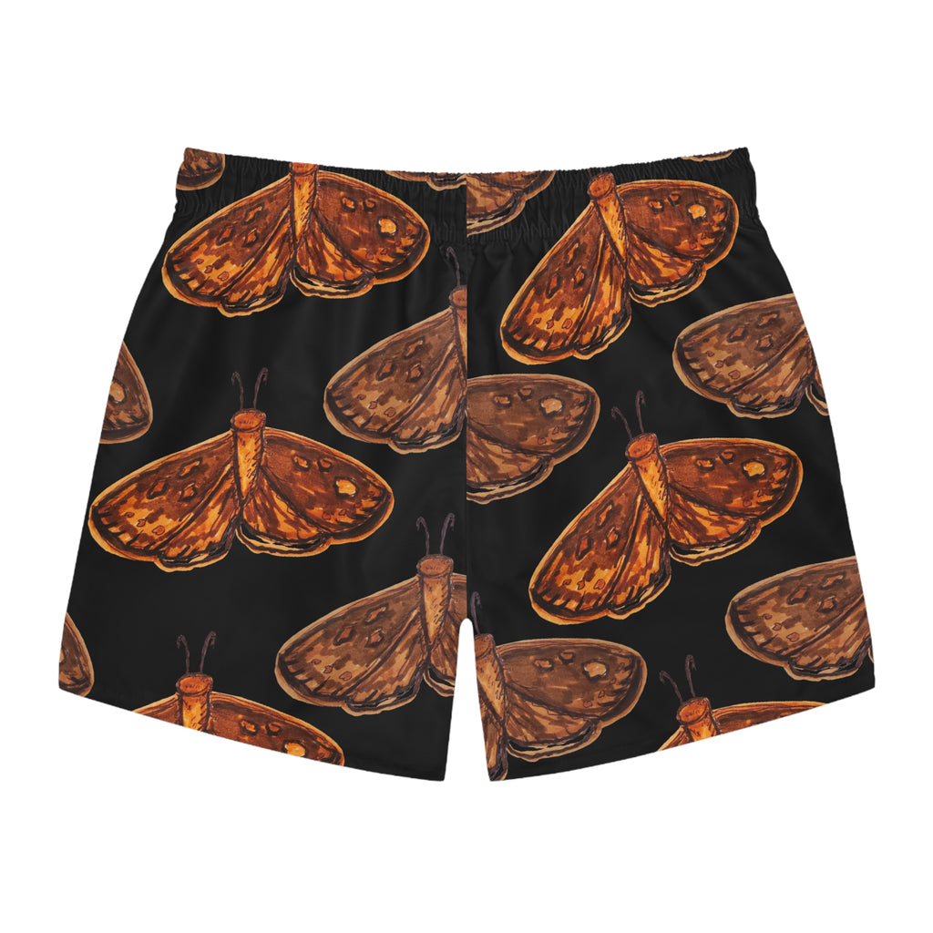 Moth Pattern Swim Trunks — Vintage Orange Moth All-Over Print