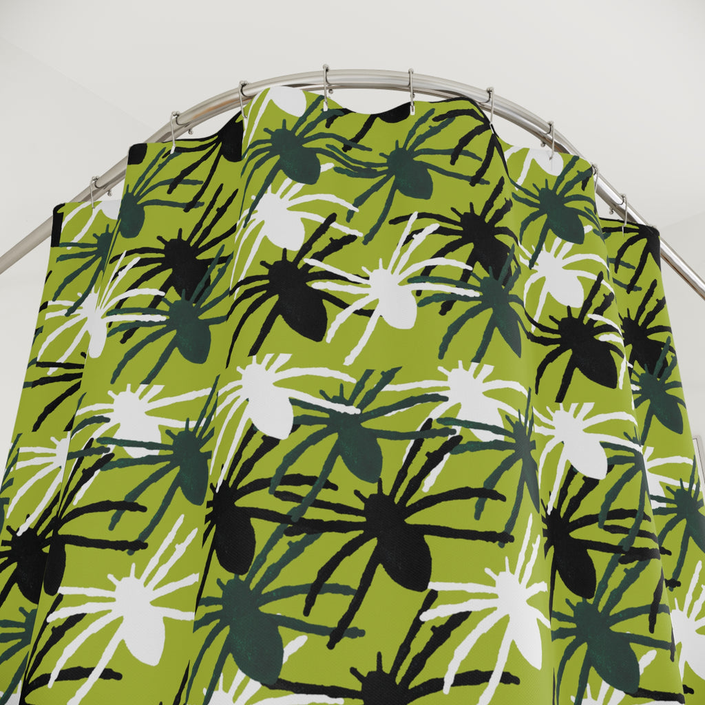 Spider Pattern Shower Curtain — Green Halloween Bathroom Decor