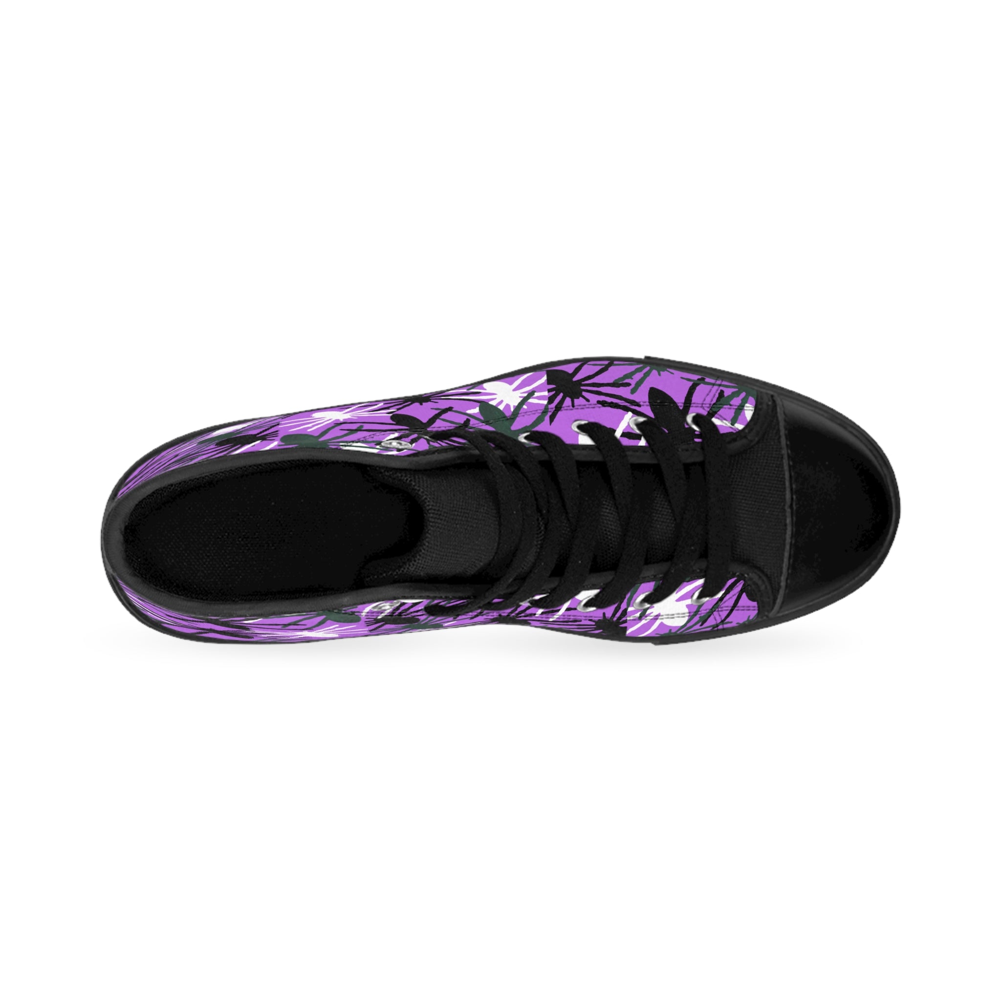 Purple Floral High-Top Sneakers — Women's Classic Canvas Shoes