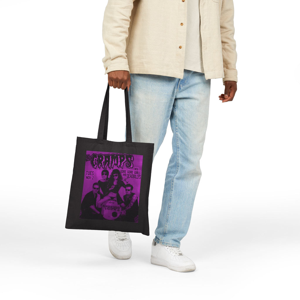 The Cramps Vintage Band Tote Bag — Purple Retro Concert Poster Cotton Canvas Tote