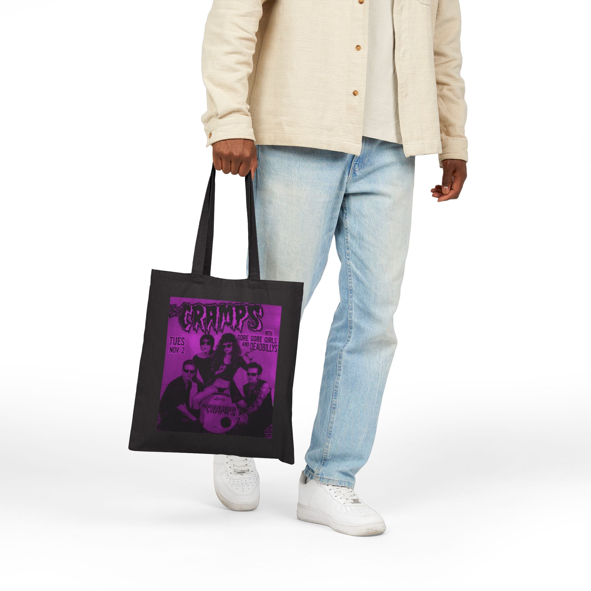 The Cramps Vintage Band Tote Bag — Purple Retro Concert Poster Cotton Canvas Tote