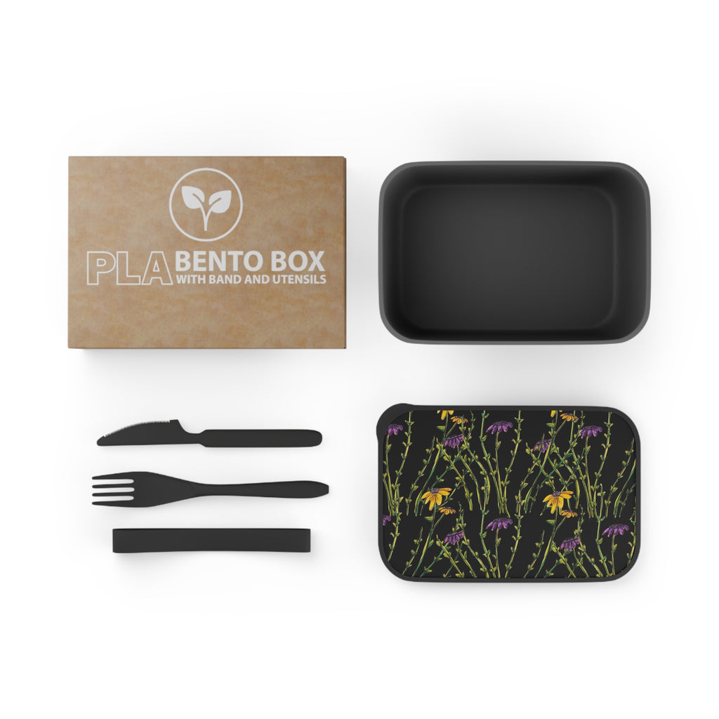 Floral Meadow PLA Bento Box with Band & Utensils — Eco-Friendly Lunch Container