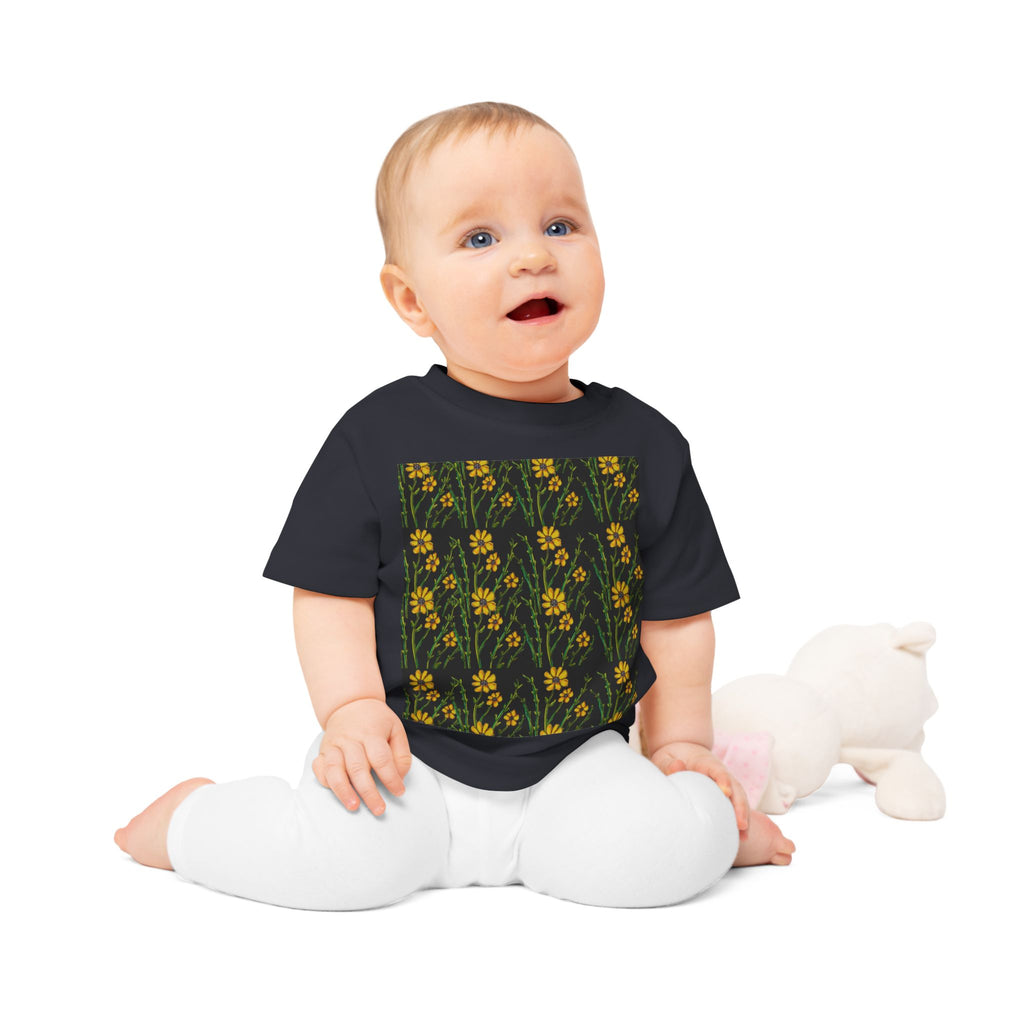 Baby T-Shirt — Yellow Wildflower Pattern Infant Tee (Botanical Floral Design)