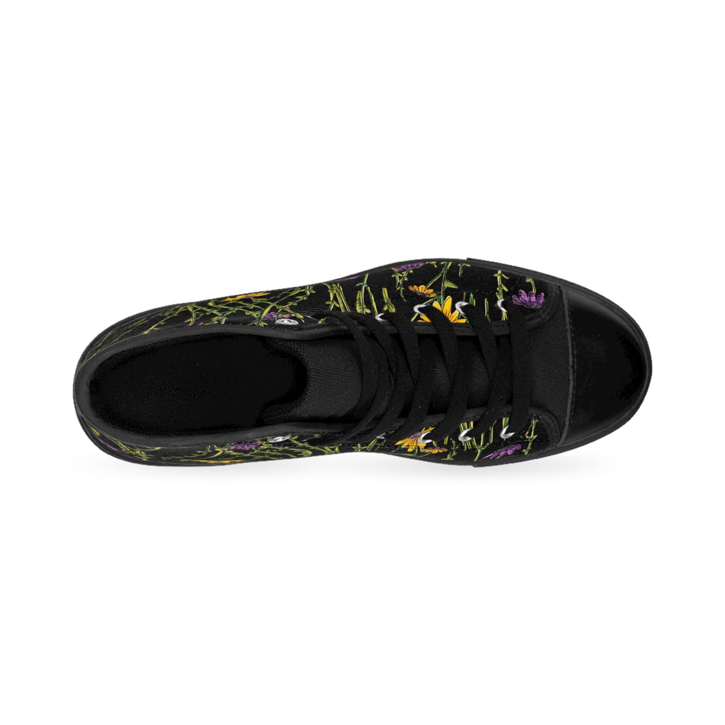 Floral Thistle High-Top Sneakers — Women's Botanical Print Canvas Shoes
