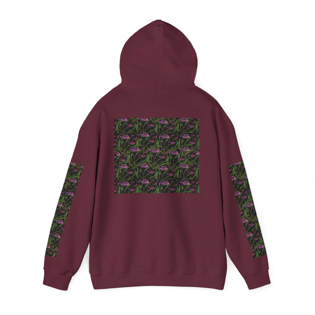 Floral Nightshade Pattern Hoodie — Dark Purple Botanical Print Sweatshirt