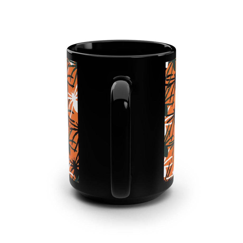 Spider Pattern 15oz Black Mug — Halloween Orange Spider Repeat Design