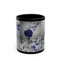 Botanical Shadow Collage Mug — Blue Floral Silhouettes (11oz/15oz)