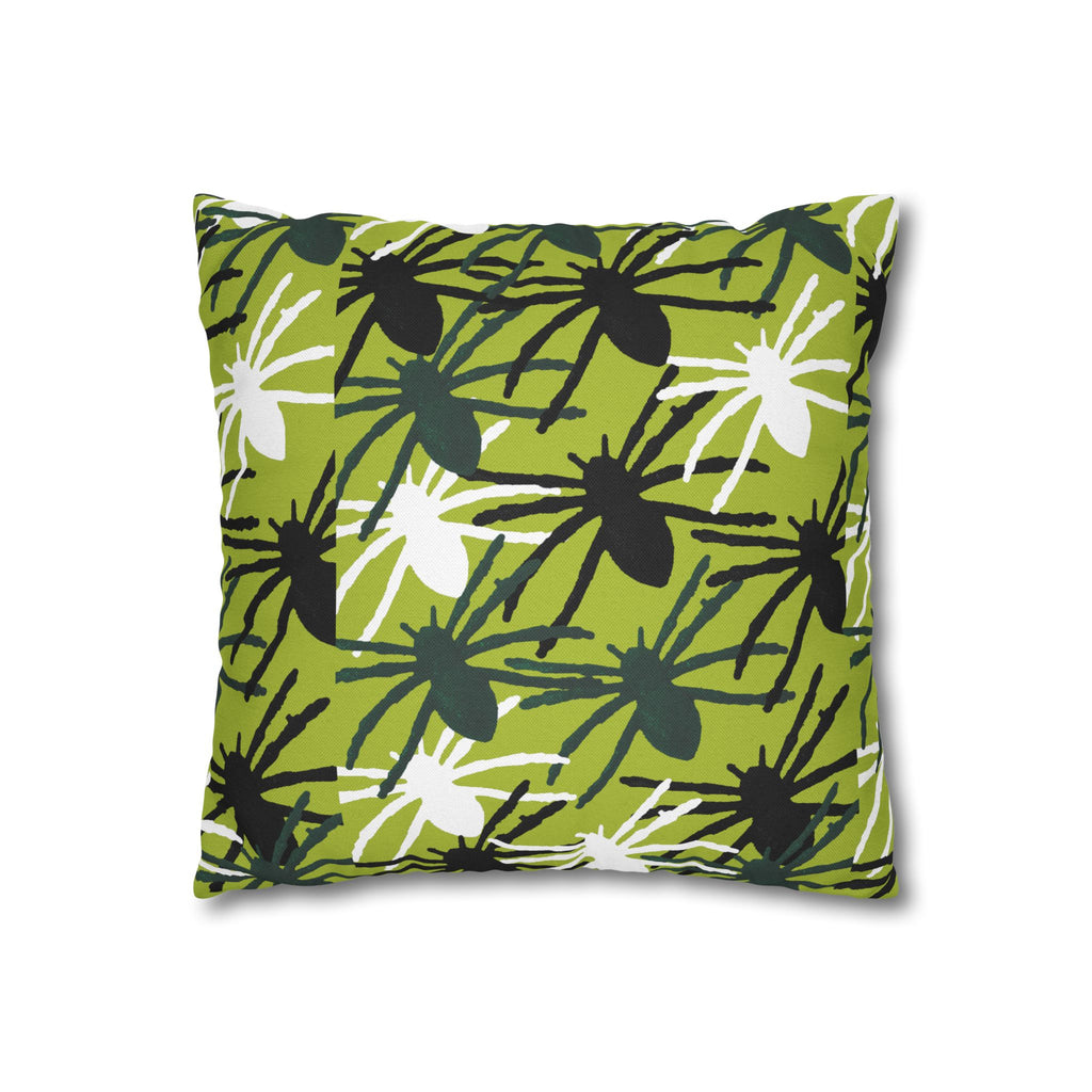 Green Spider Pattern Square Pillow — Bold Botanical Decorative Cushion