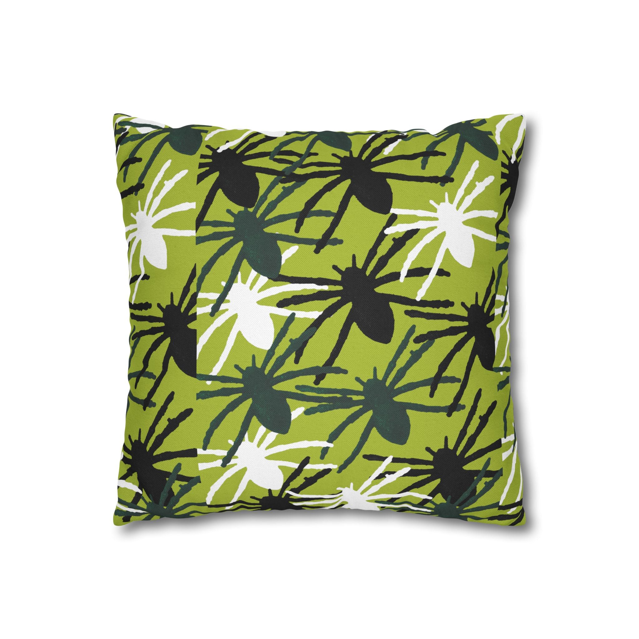 Green Spider Pattern Square Pillow — Bold Botanical Decorative Cushion