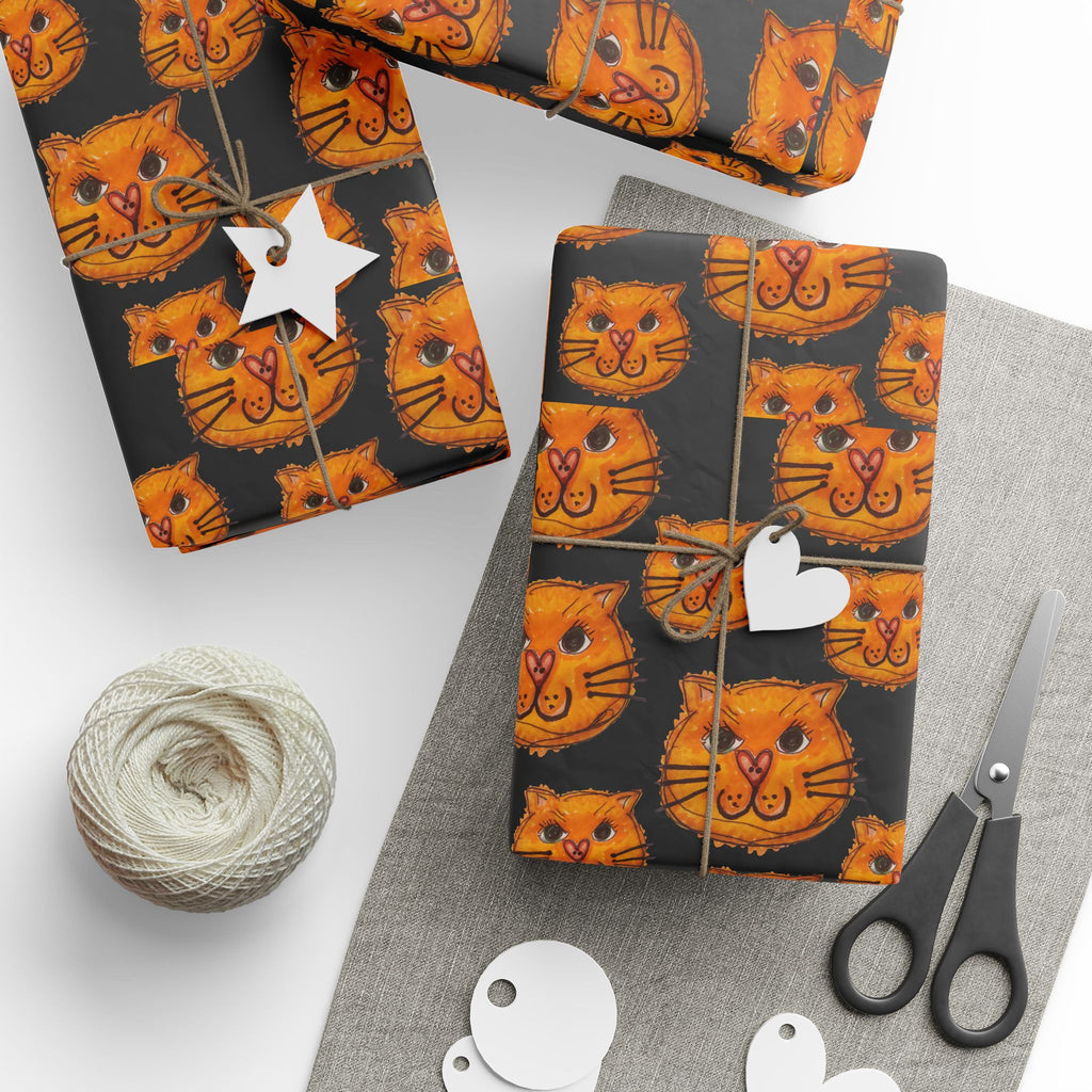 LOVE CATS Wrapping Paper Roll – Orange Cat Pattern Gift Wrap