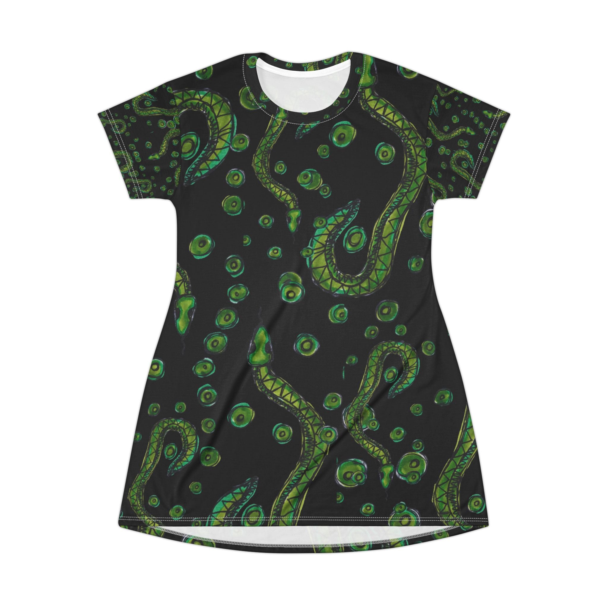 Green Bioluminescent Sea Creatures T‑Shirt Dress — All‑Over Print