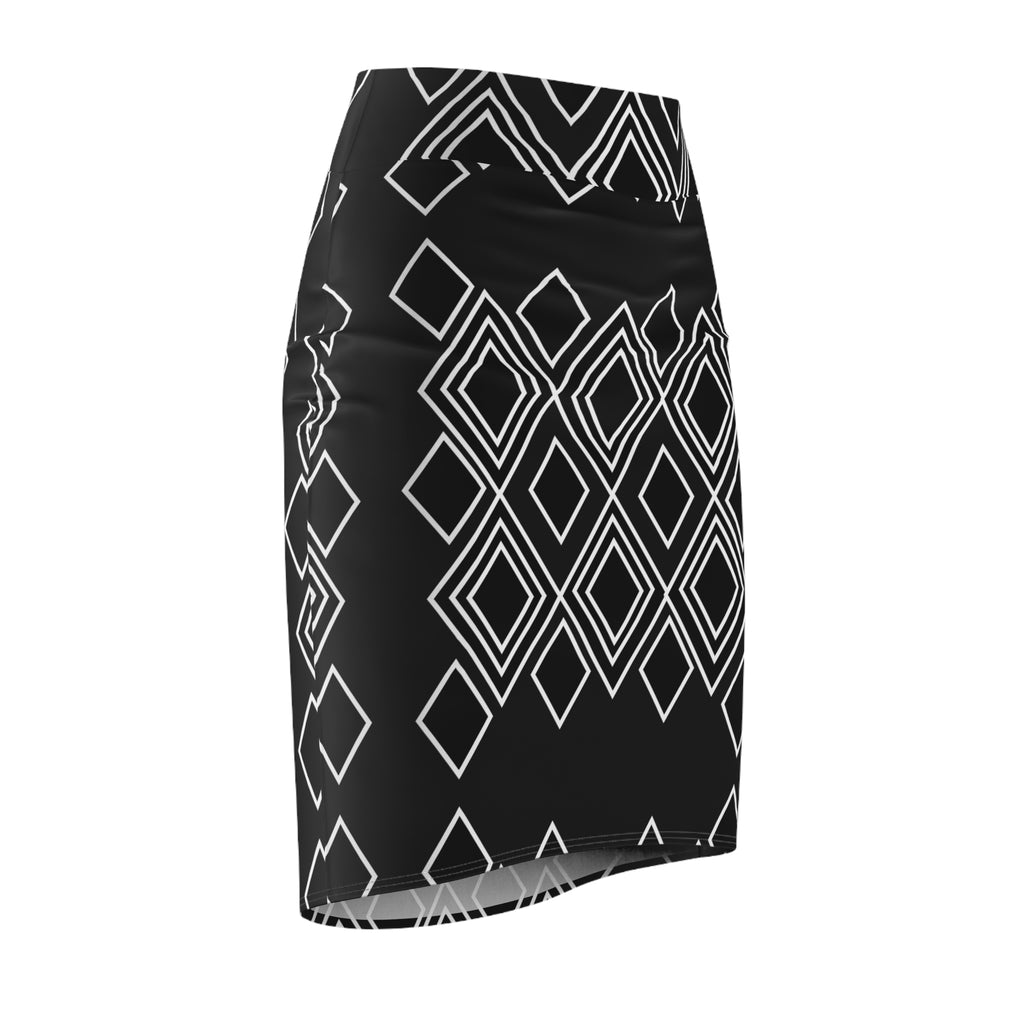 Black Geometric Diamond Pencil Skirt