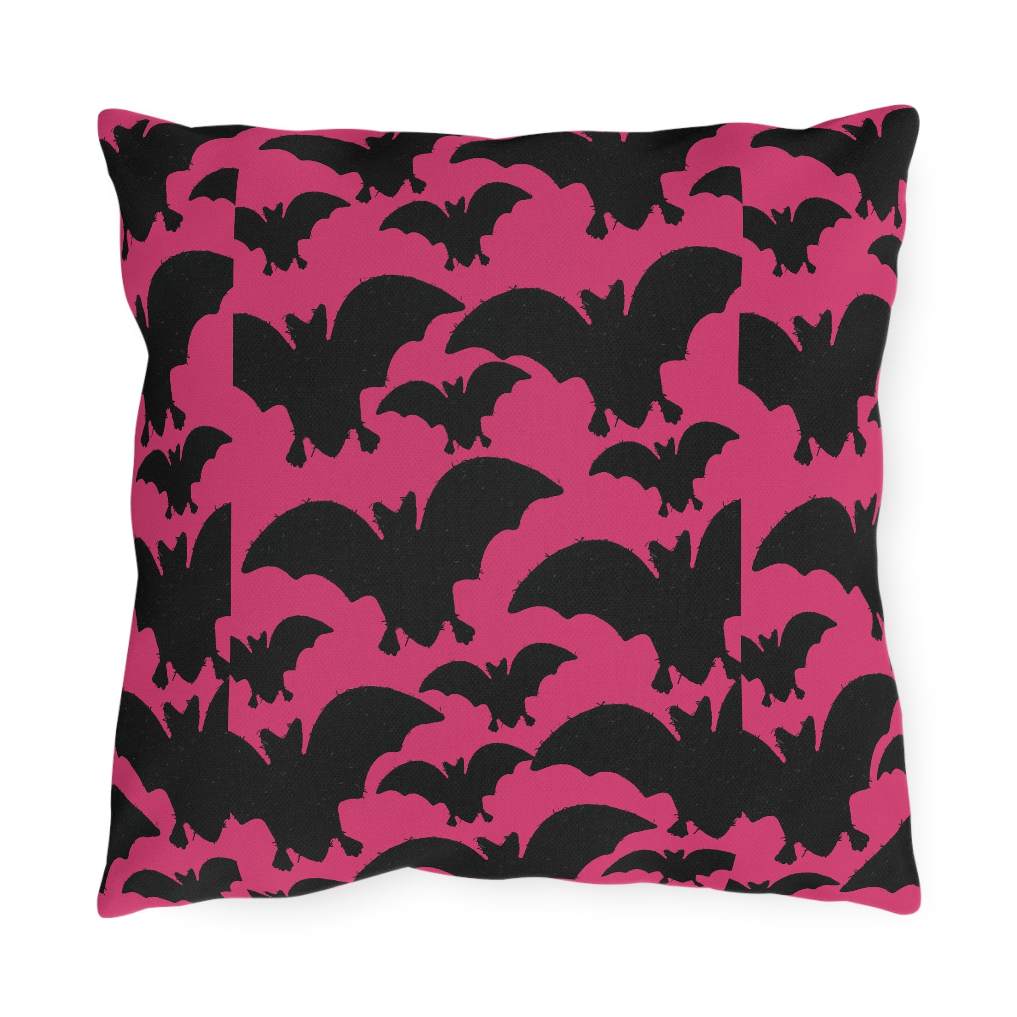 Pink Bat Pattern Outdoor Pillow — Halloween Patio Throw Pillow