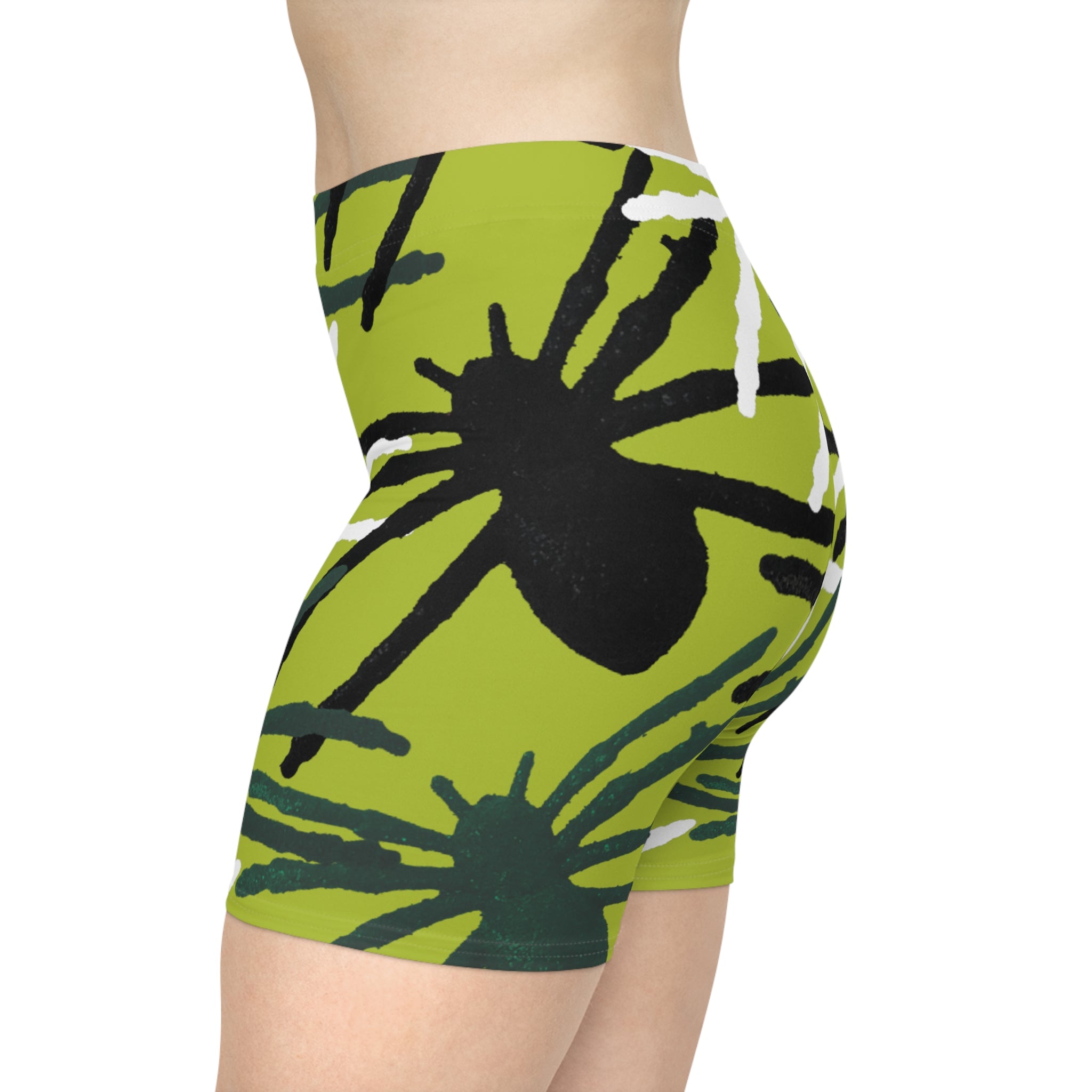 Green Tropical Palm Print Biker Shorts — Women's Activewear