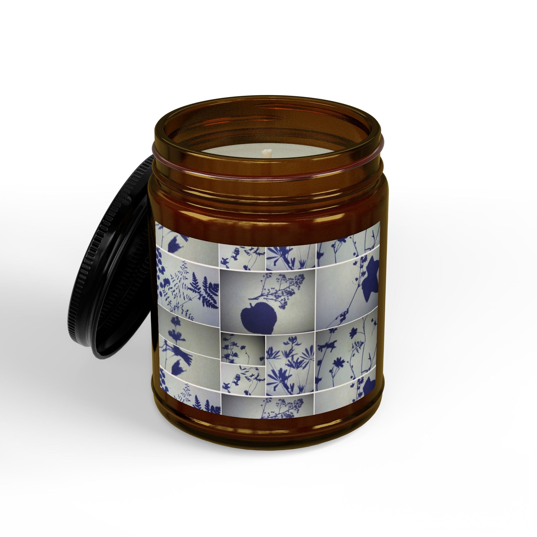 Soy Candle — Blue Floral Patchwork Scented Jar (4oz & 9oz)