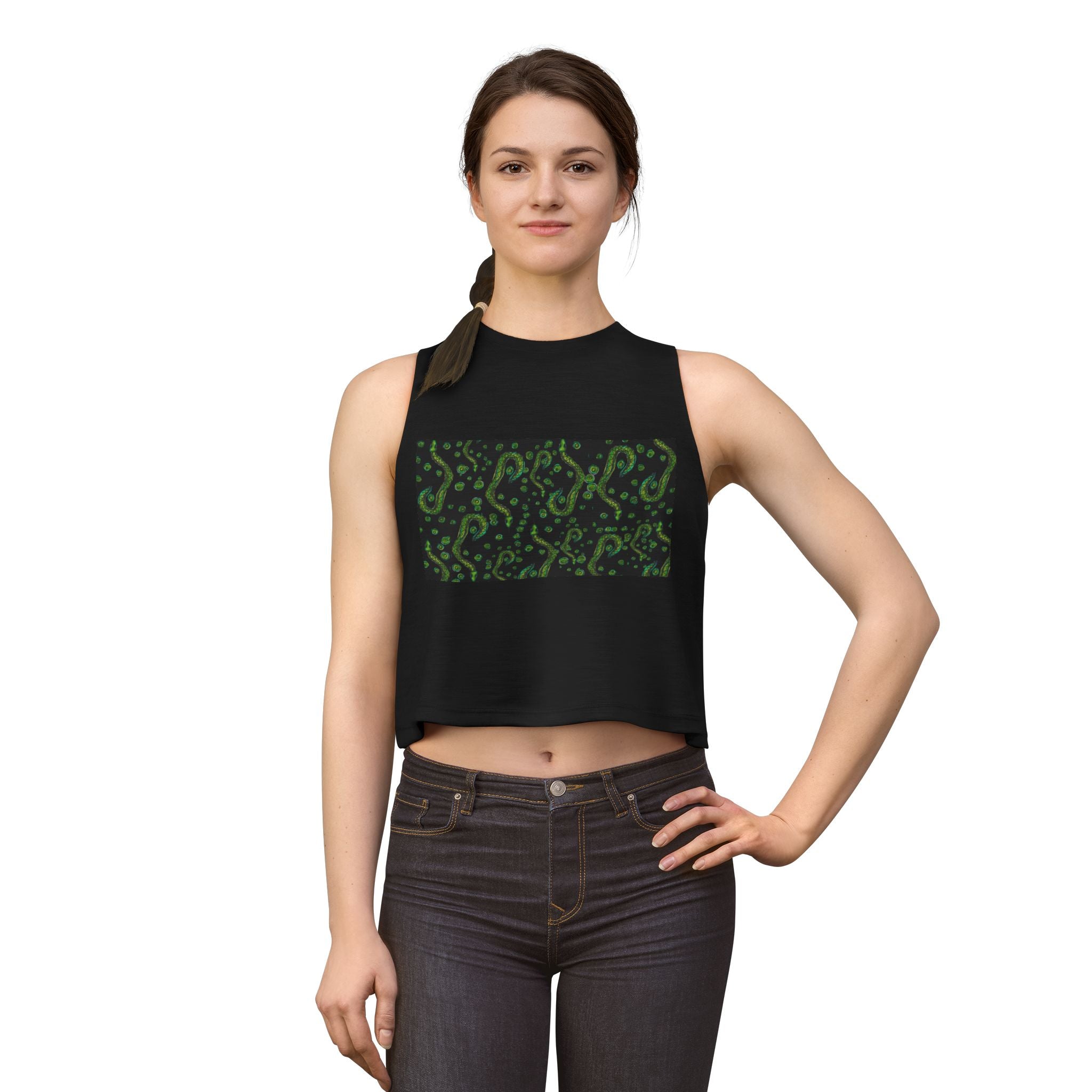 Crop Top — Neon Green Paisley Pattern Muscle Tank for Women