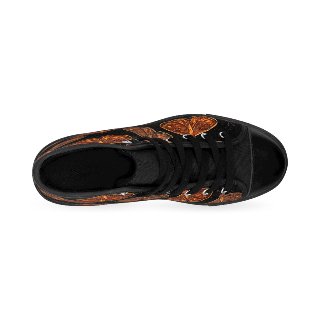 Moth Pattern High-Top Sneakers — Women's Classic Casual Shoes