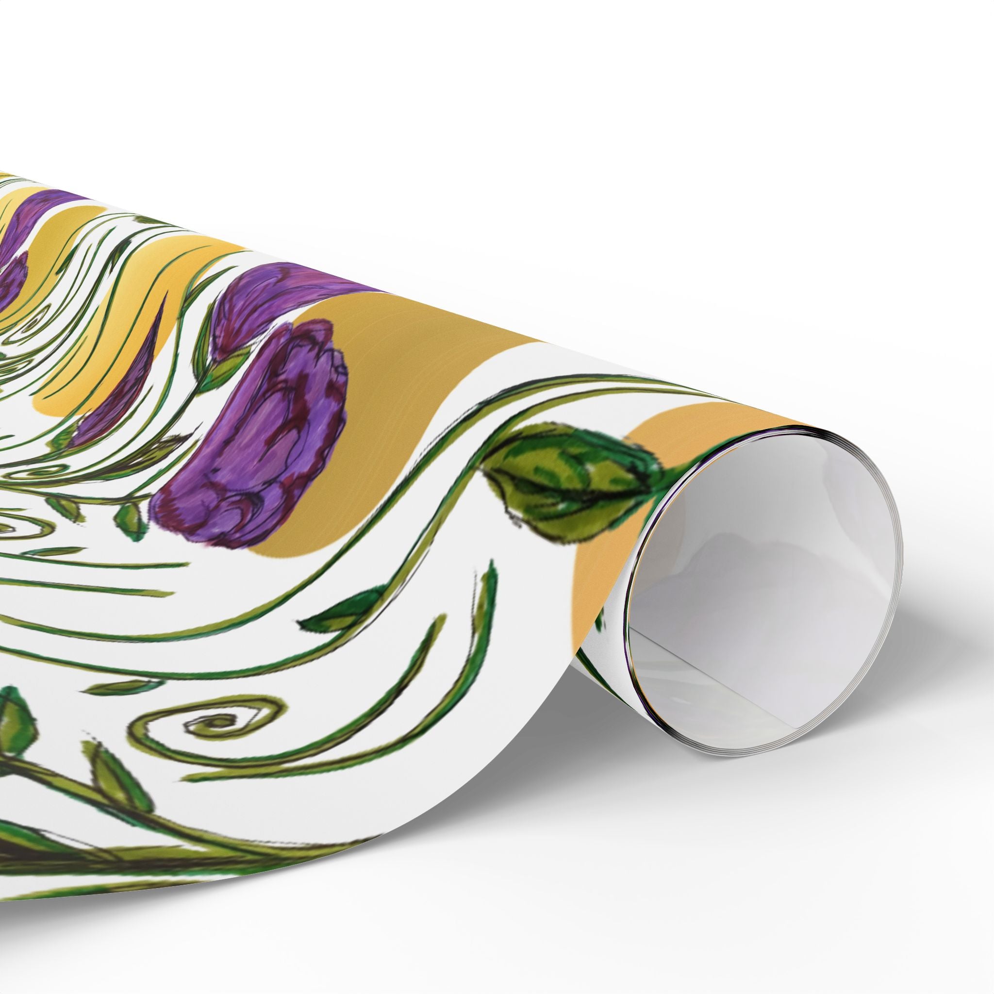 Floral Tulip Wrapping Paper Roll — Purple & Gold Garden Gift Wrap