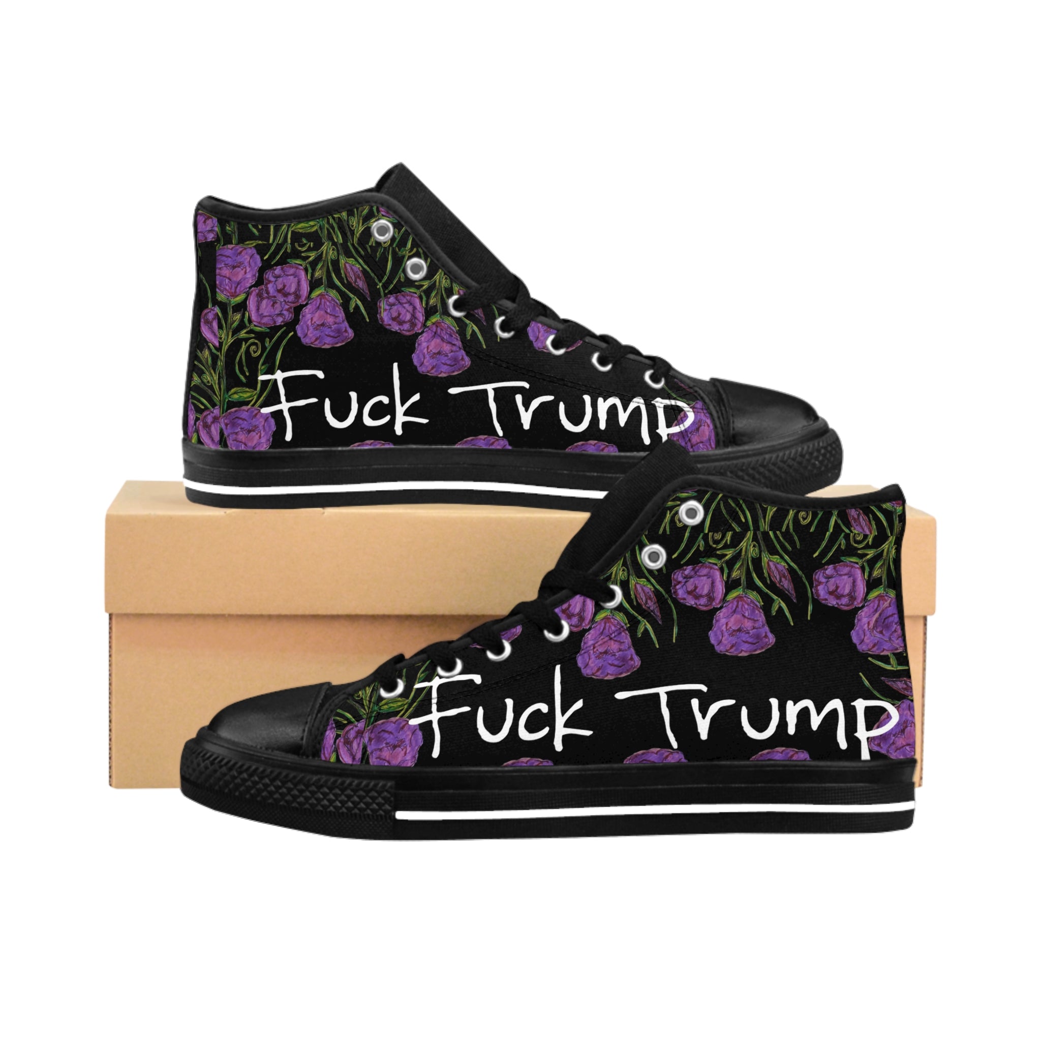High-Top Sneakers — 'Fuck Trump' Floral Protest Design