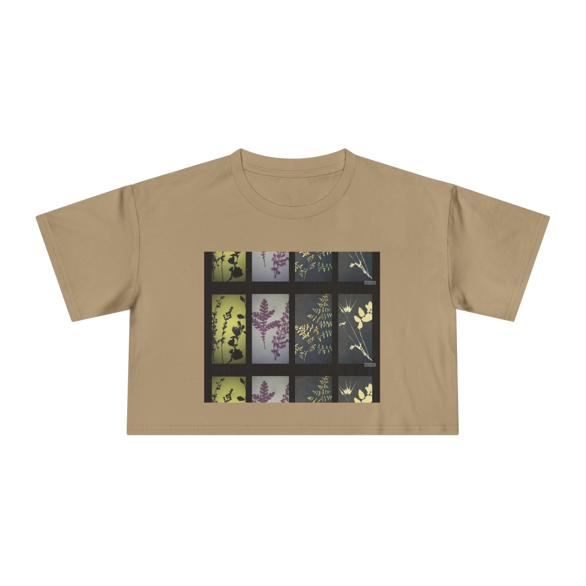 Botanical Grid Women's Crop Tee — Vintage Floral Silhouette Top