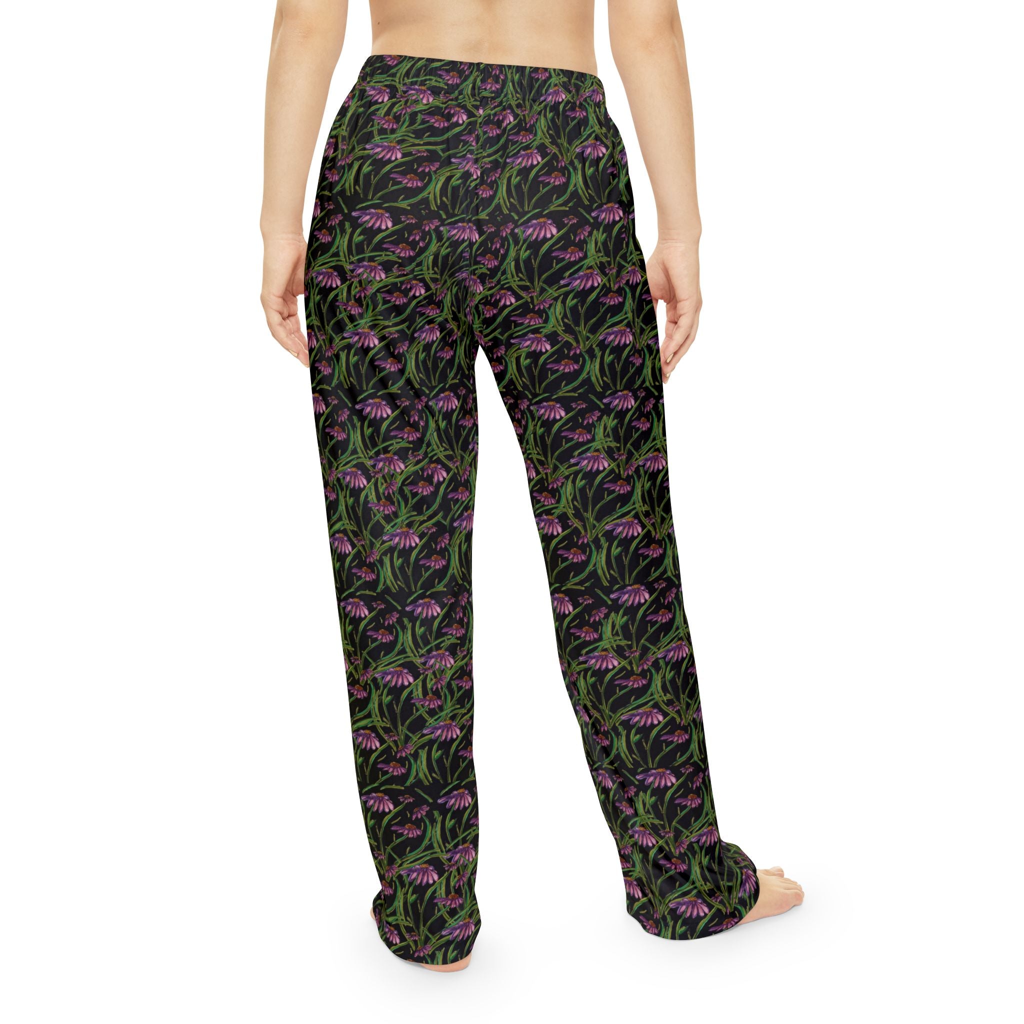 Floral Nightgarden Women's Pajama Pants — Black & Purple All-Over Print Lounge Pants