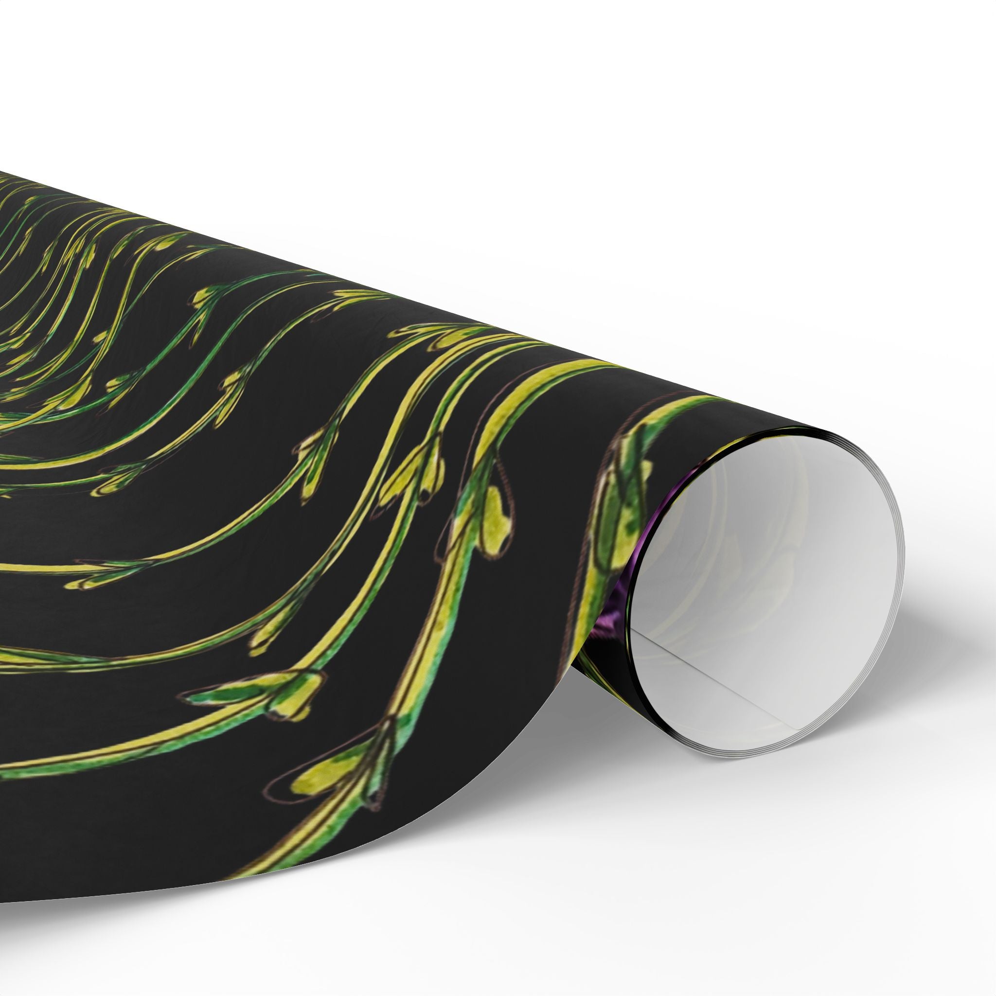 Floral Black Wrapping Paper — Wildflower Pattern Gift Wrap (Yellow & Purple)