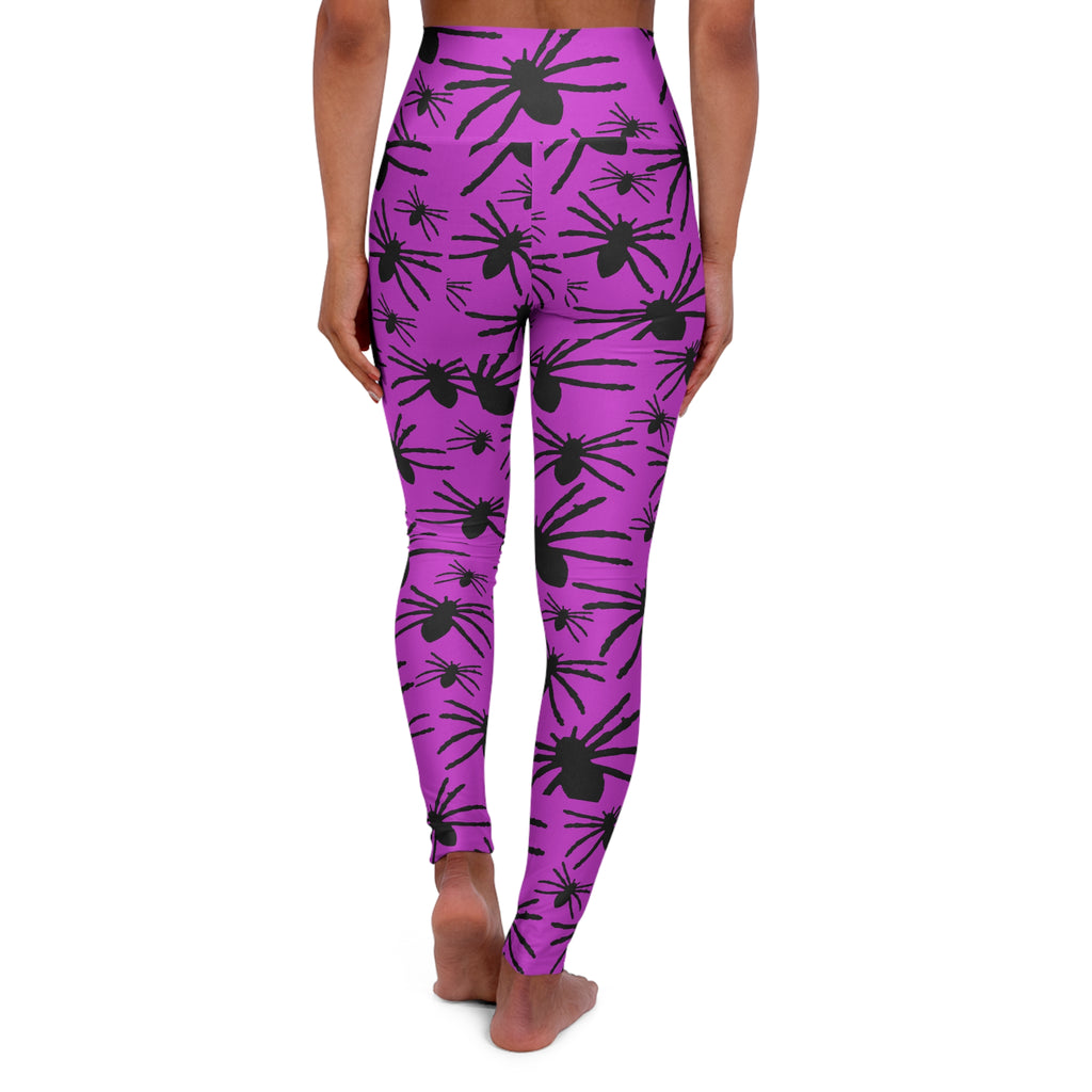 Spider Floral High-Waist Yoga Leggings — Purple All-Over Print