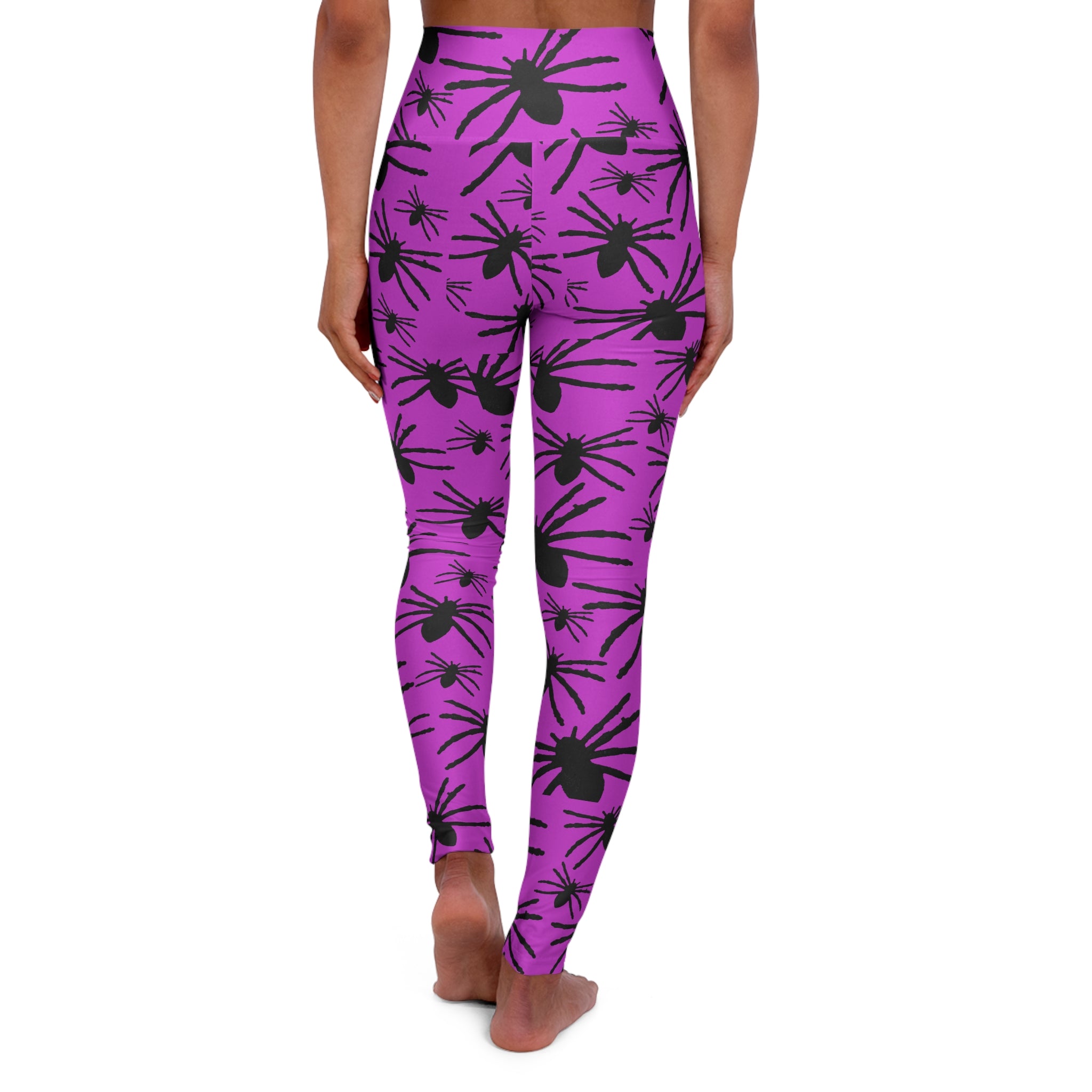 Spider Floral High-Waist Yoga Leggings — Purple All-Over Print