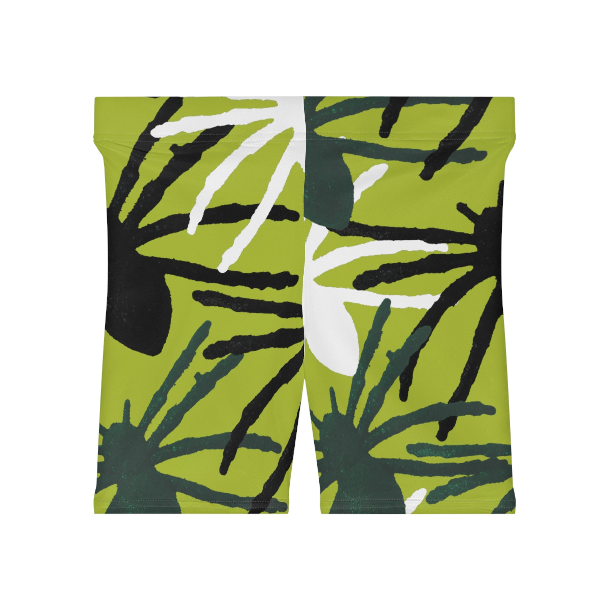 Green Tropical Palm Print Biker Shorts — Women's Activewear