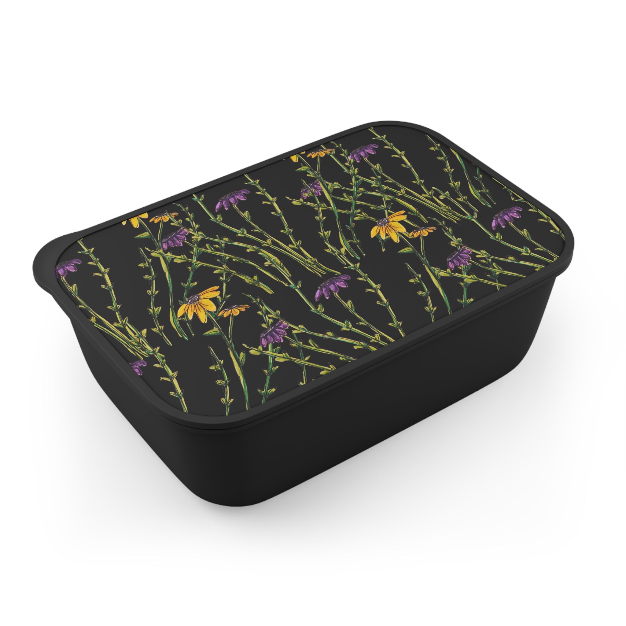 Floral Meadow PLA Bento Box with Band & Utensils — Eco-Friendly Lunch Container