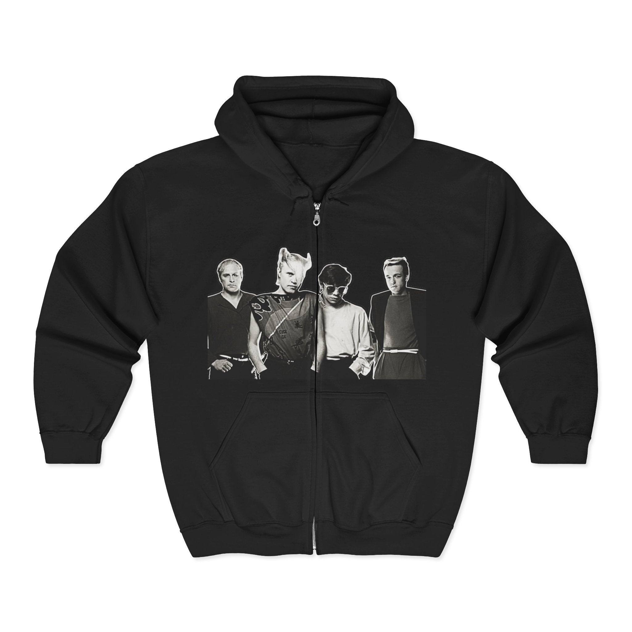 Band Photo Zip Hoodie - Retro 80s Rock Group Graphic