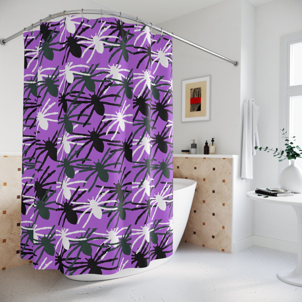 Purple Spider Pattern Shower Curtain — Bold Halloween Bathroom Decor