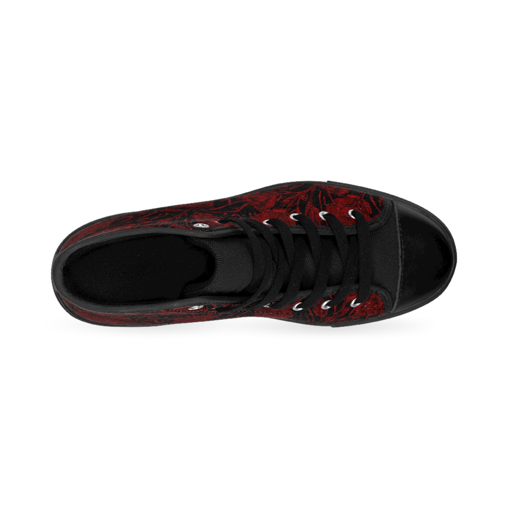 Hi-Top Sneakers — Dark Red Rose Pattern Women’s Classic Sneakers