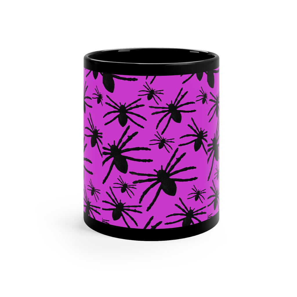 Pink Spider Pattern Coffee Mug — Halloween Black 11oz Mug