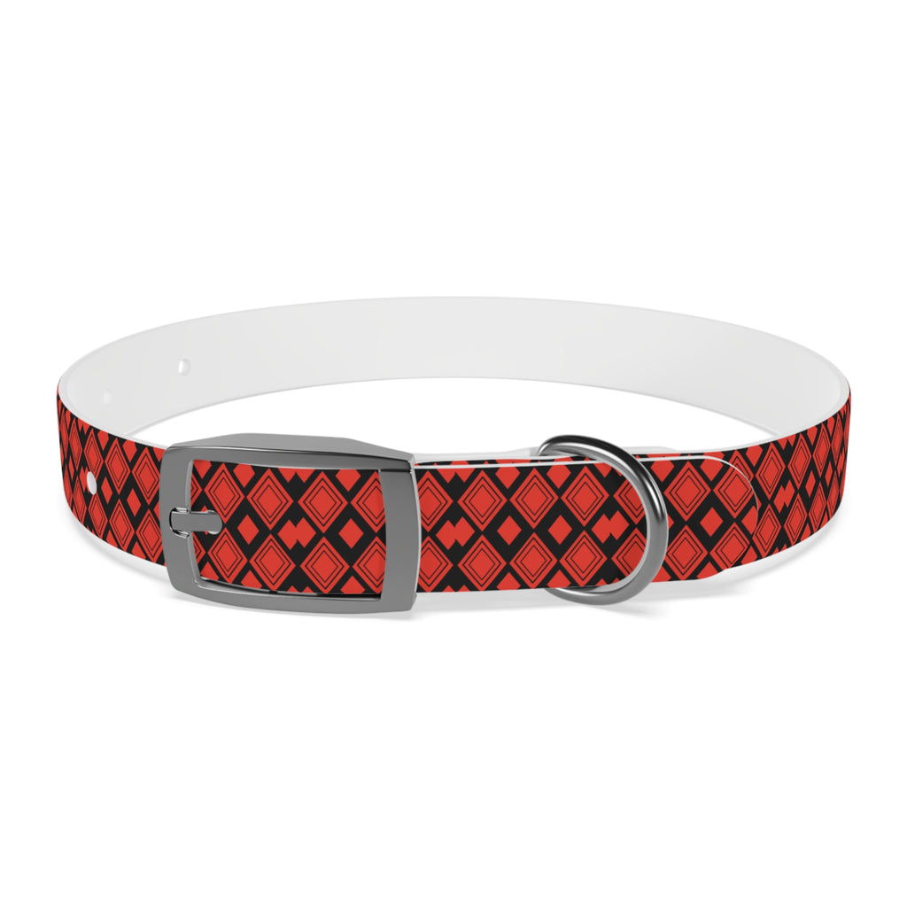Red Diamond Pattern Dog Collar – Stylish Geometric Pet Collar for Daily Wear